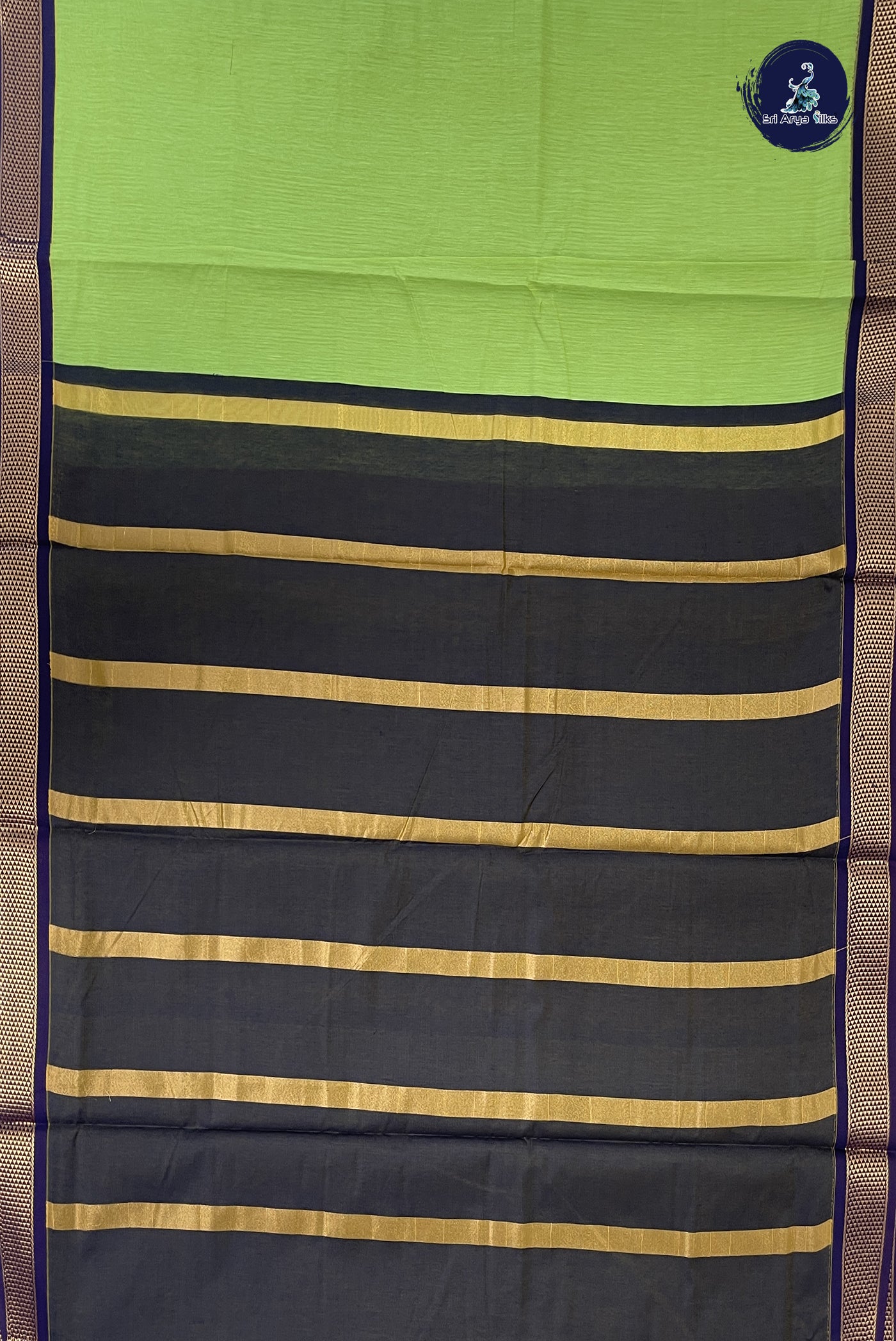 Light Green Madisar Semi Silk Cotton Saree With Plain Pattern