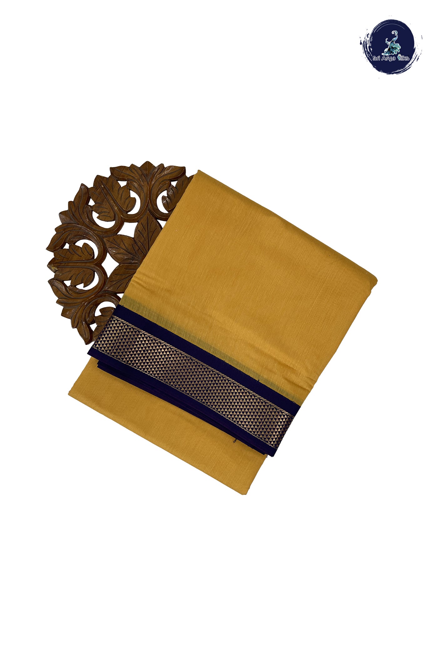 Mustard Yellow Madisar Semi Silk Cotton Saree With Plain Pattern