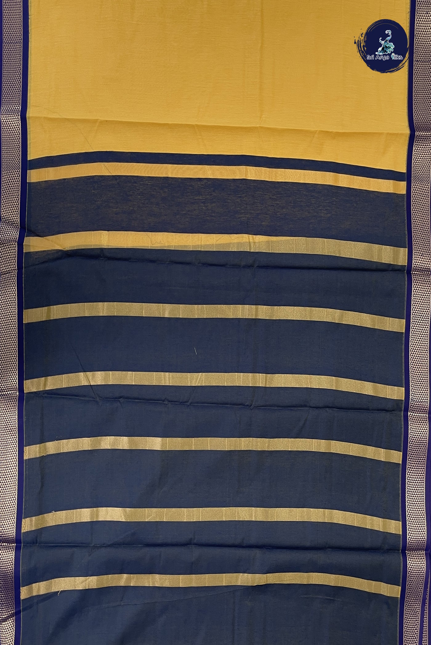 Mustard Yellow Madisar Semi Silk Cotton Saree With Plain Pattern