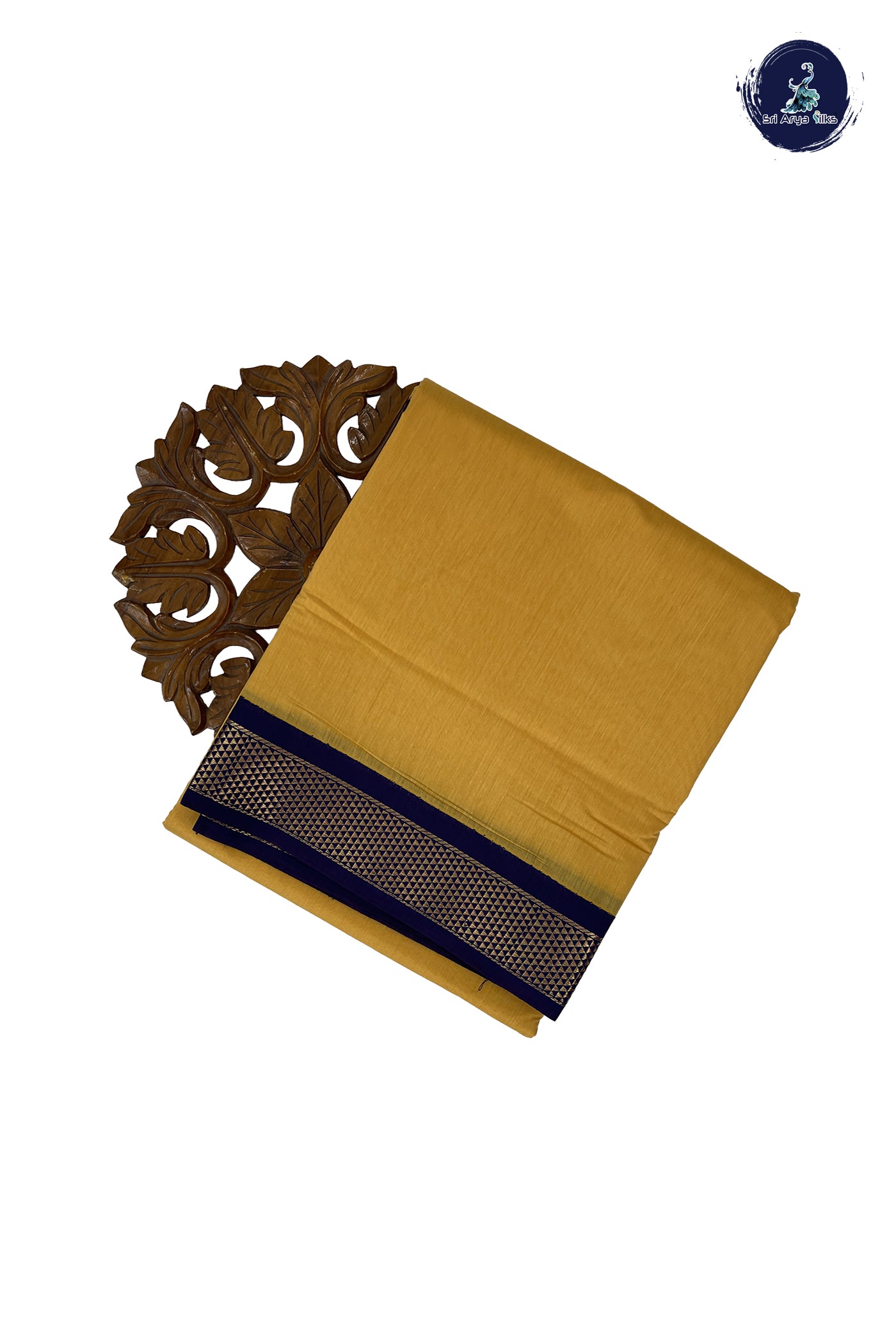 Mustard Yellow Madisar Semi Silk Cotton Saree With Plain Pattern