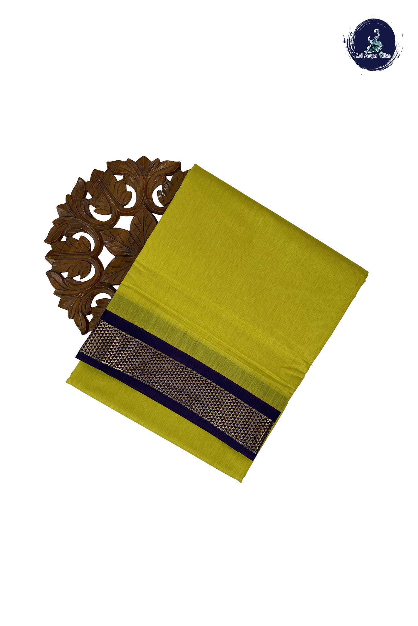 Lemon Yellow Madisar Semi Silk Cotton Saree With Plain Pattern