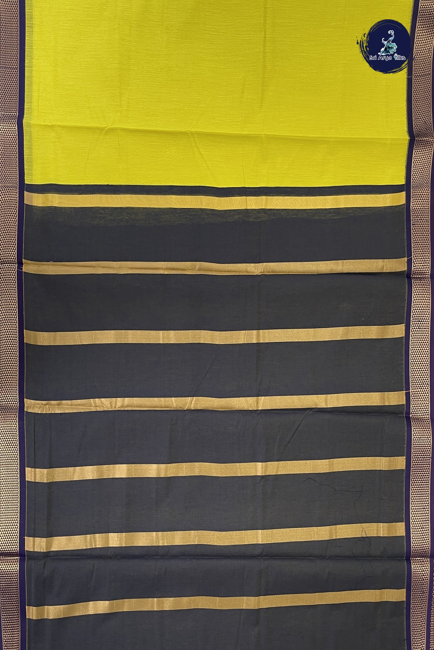 Lemon Yellow Madisar Semi Silk Cotton Saree With Plain Pattern