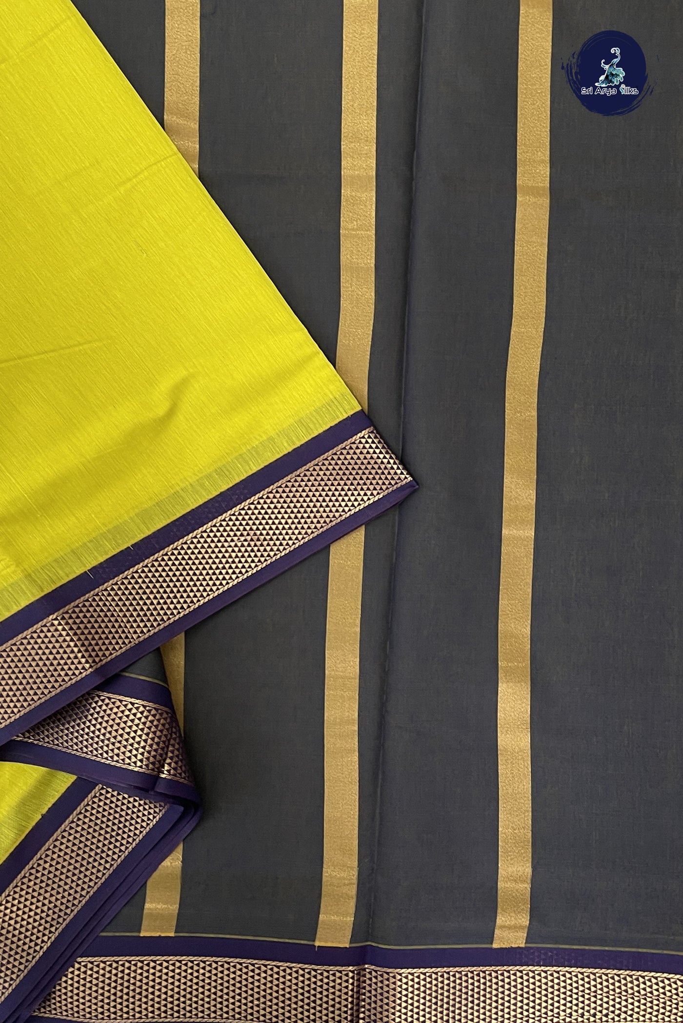 Lemon Yellow Madisar Semi Silk Cotton Saree With Plain Pattern