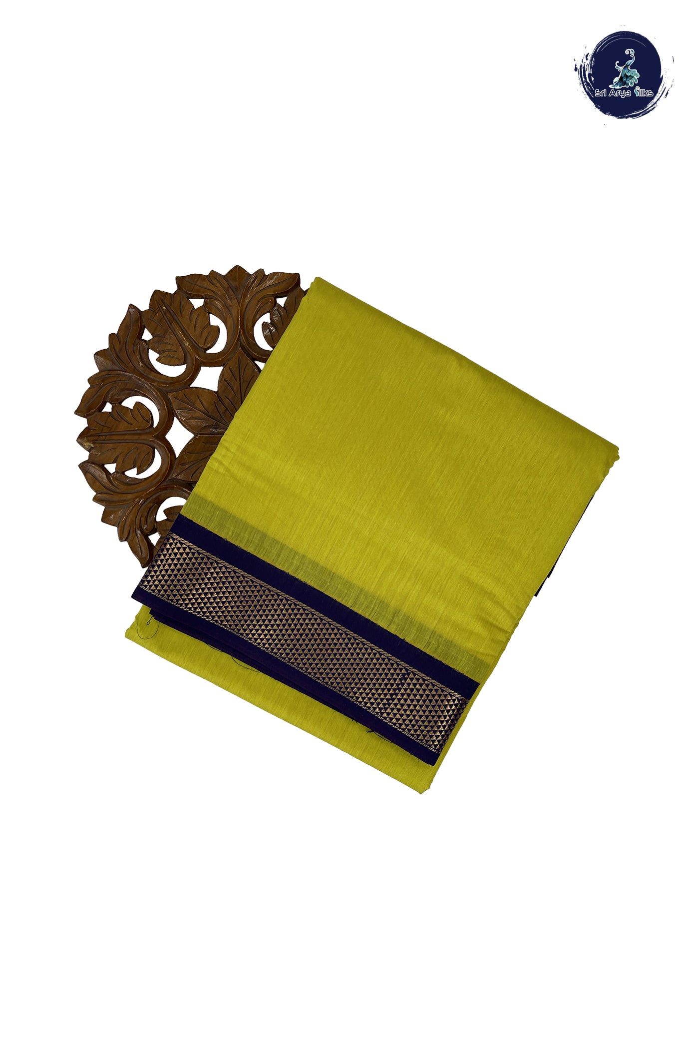 Lemon Yellow Madisar Semi Silk Cotton Saree With Plain Pattern