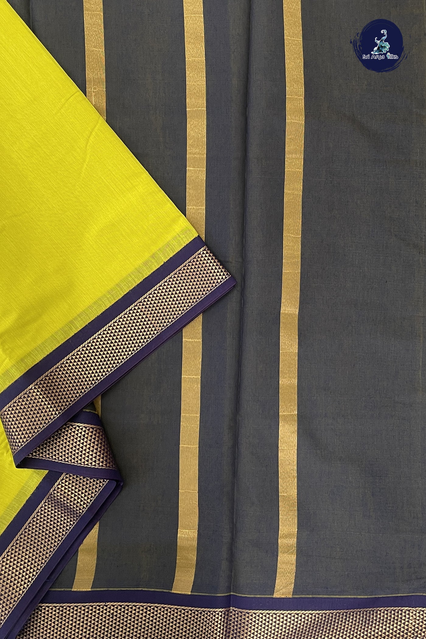 Lemon Yellow Madisar Semi Silk Cotton Saree With Plain Pattern
