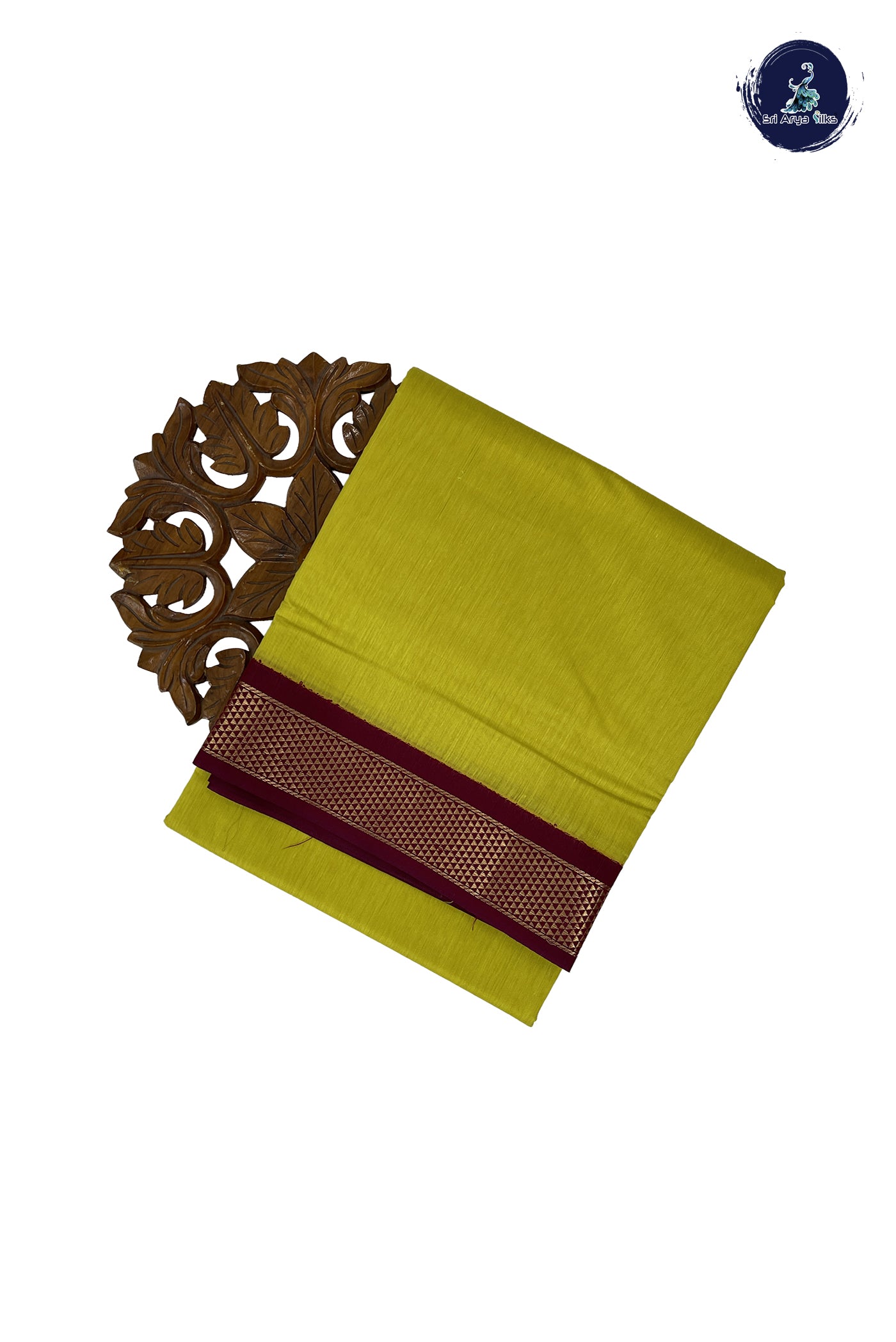 Lemon Yellow Madisar Semi Silk Cotton Saree With Plain Pattern