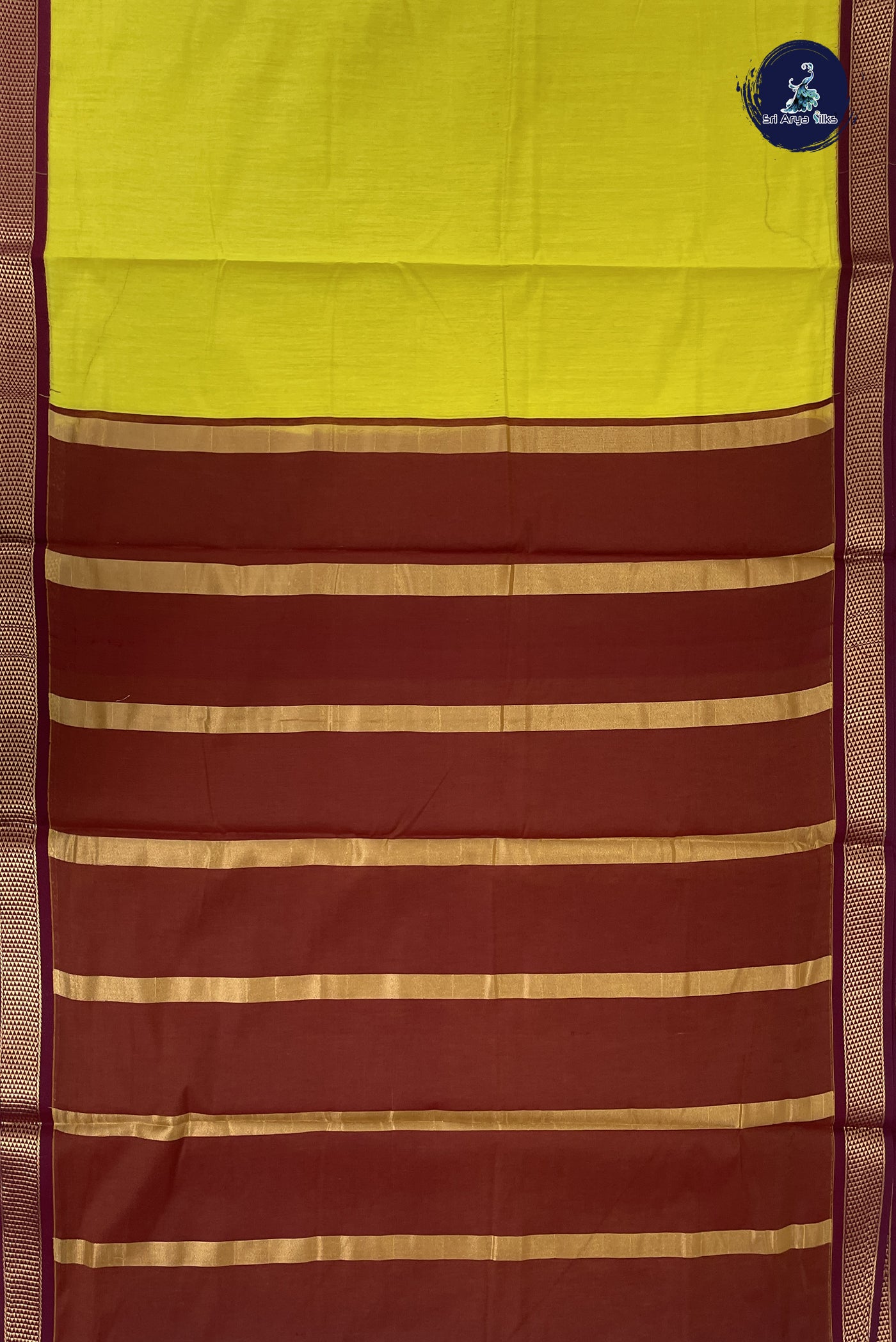 Lemon Yellow Madisar Semi Silk Cotton Saree With Plain Pattern