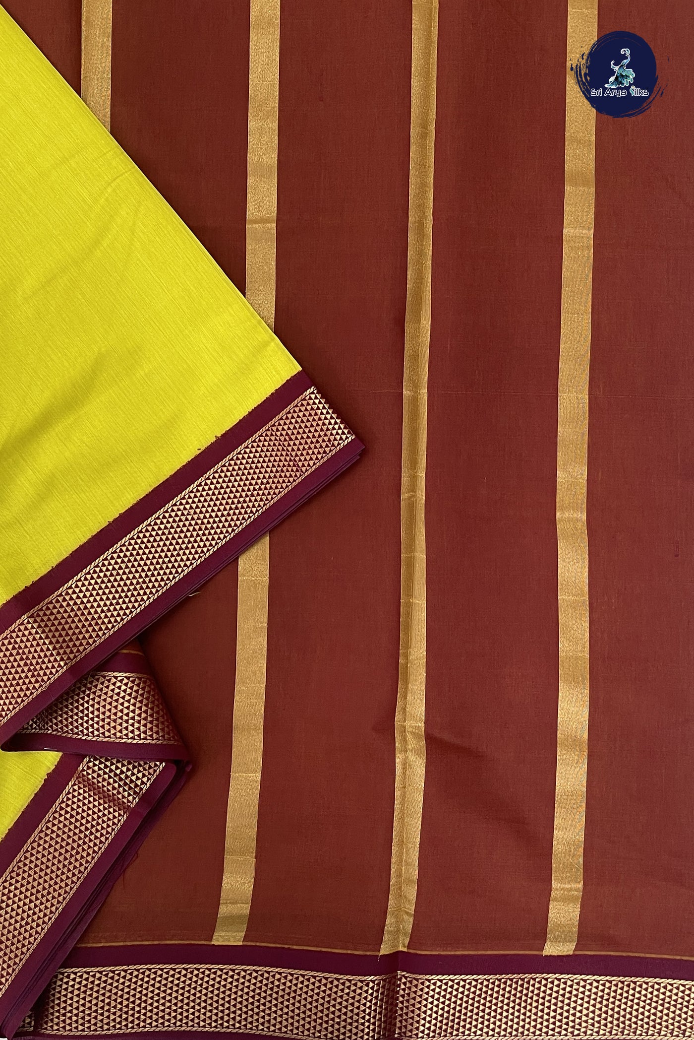 Lemon Yellow Madisar Semi Silk Cotton Saree With Plain Pattern