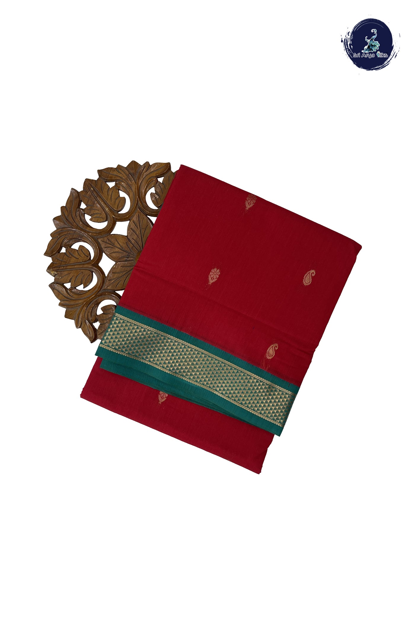 Red Madisar Semi Silk Cotton Saree With Zari Buttas Pattern