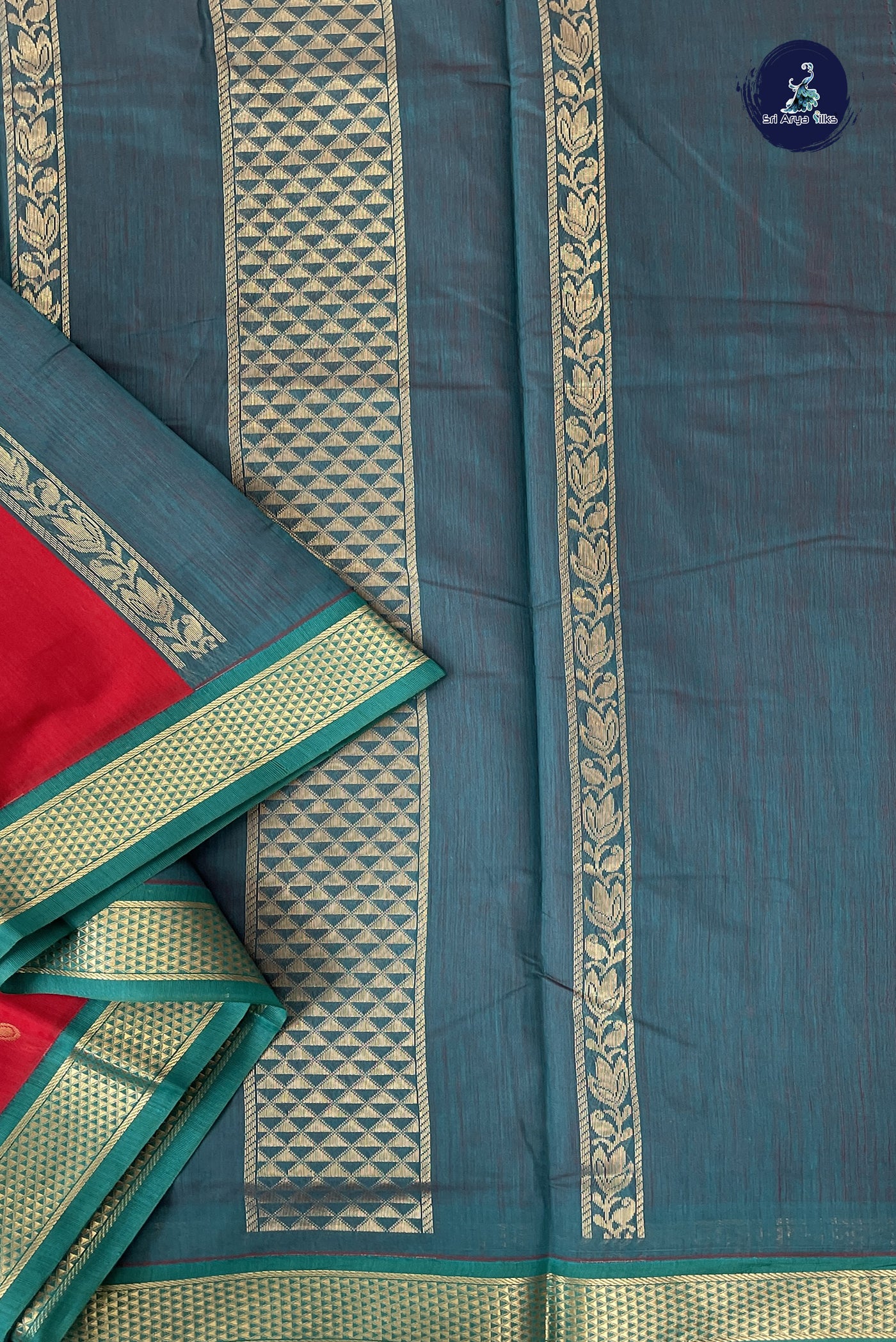 Red Madisar Semi Silk Cotton Saree With Zari Buttas Pattern