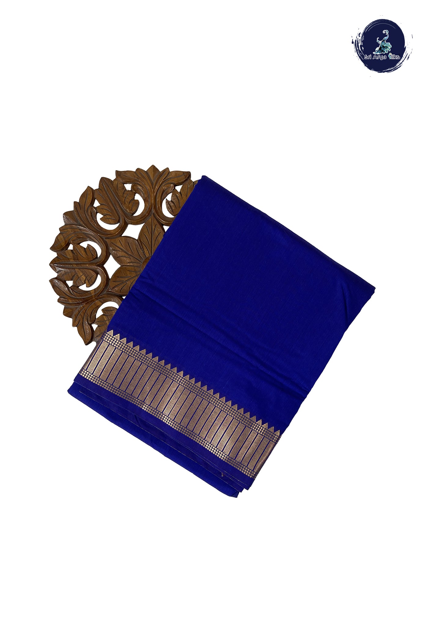 MS Blue Madisar Semi Silk Cotton Saree With Plain Pattern