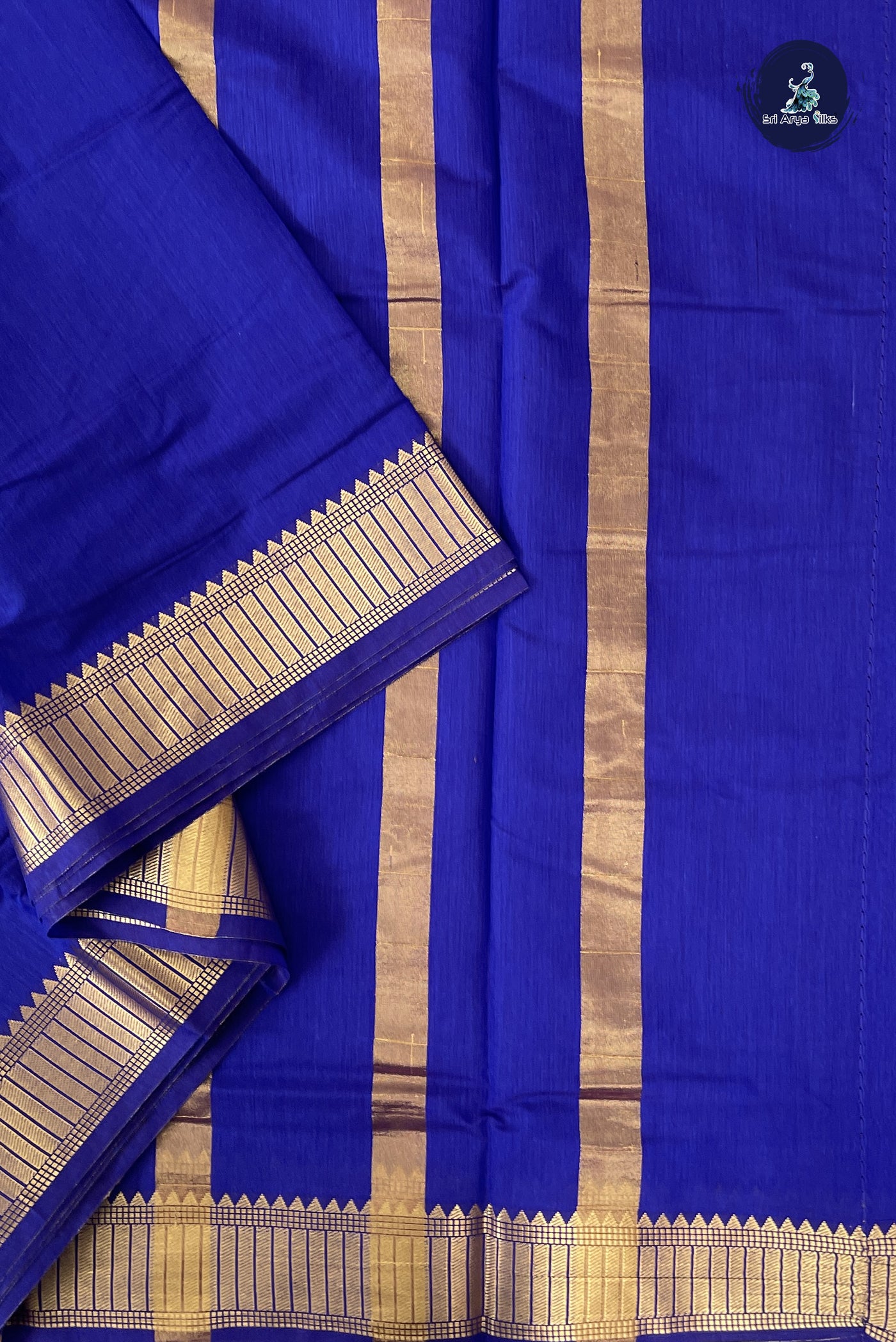 MS Blue Madisar Semi Silk Cotton Saree With Plain Pattern