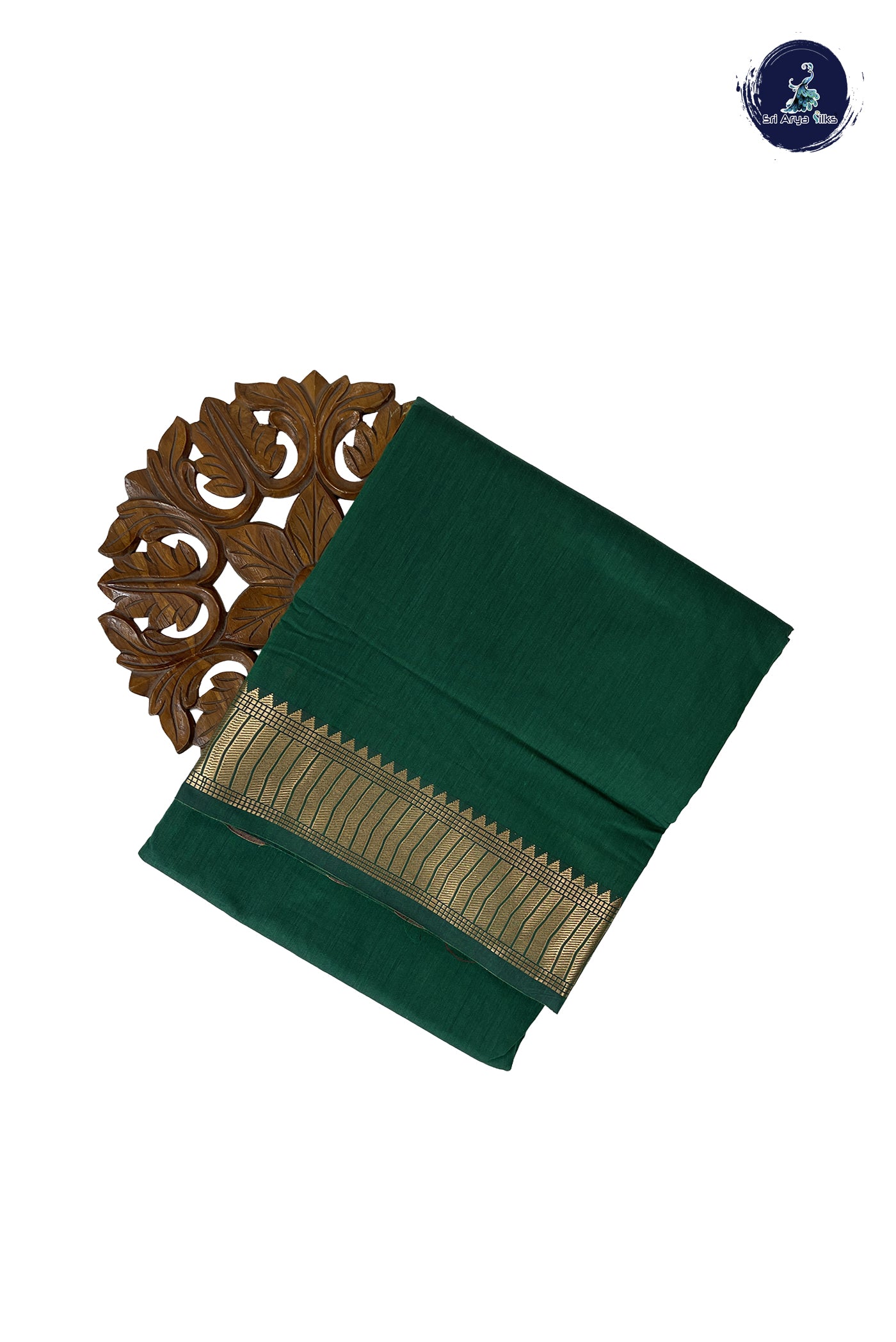 Green Madisar Semi Silk Cotton Saree With Plain Pattern