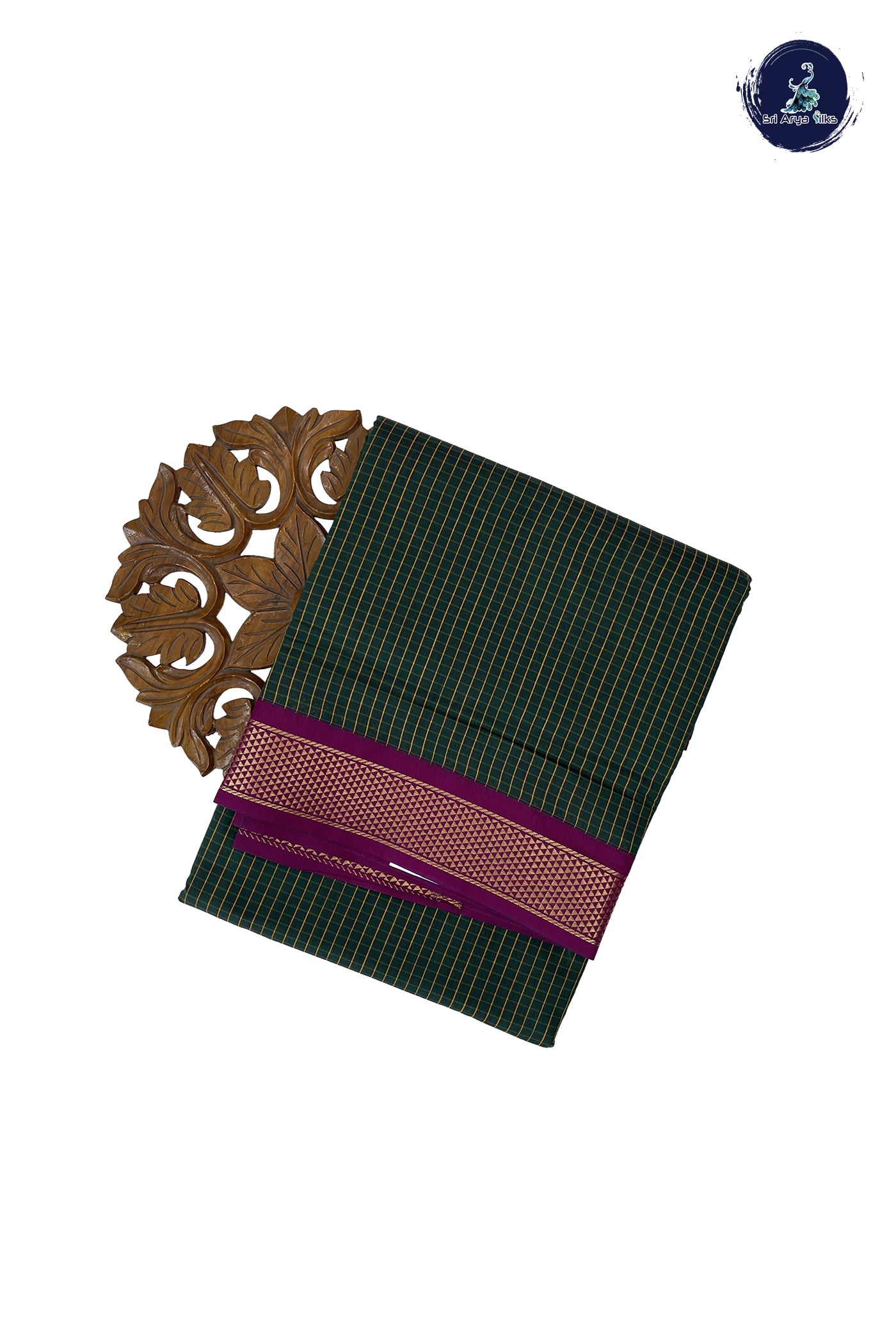 Bottle Green Madisar Semi Silk Cotton Saree With Checked Pattern