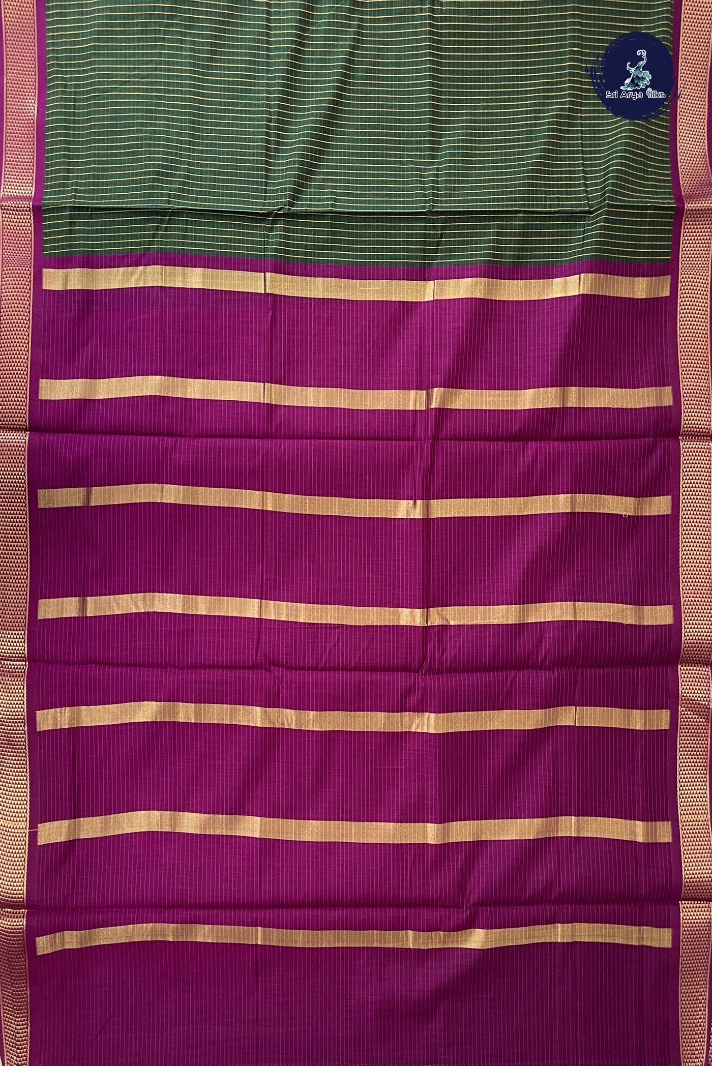 Bottle Green Madisar Semi Silk Cotton Saree With Checked Pattern
