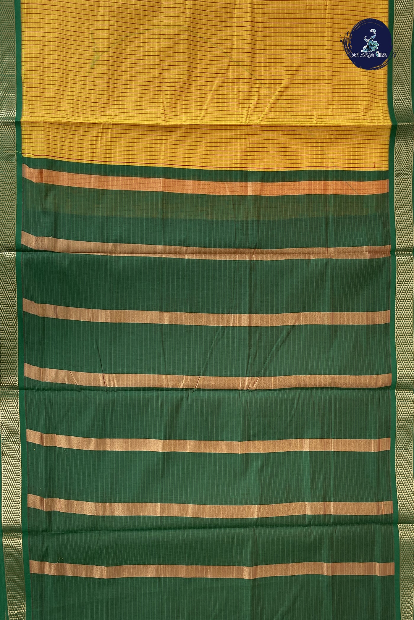 Yellow Madisar Semi Silk Cotton Saree With Checked Pattern