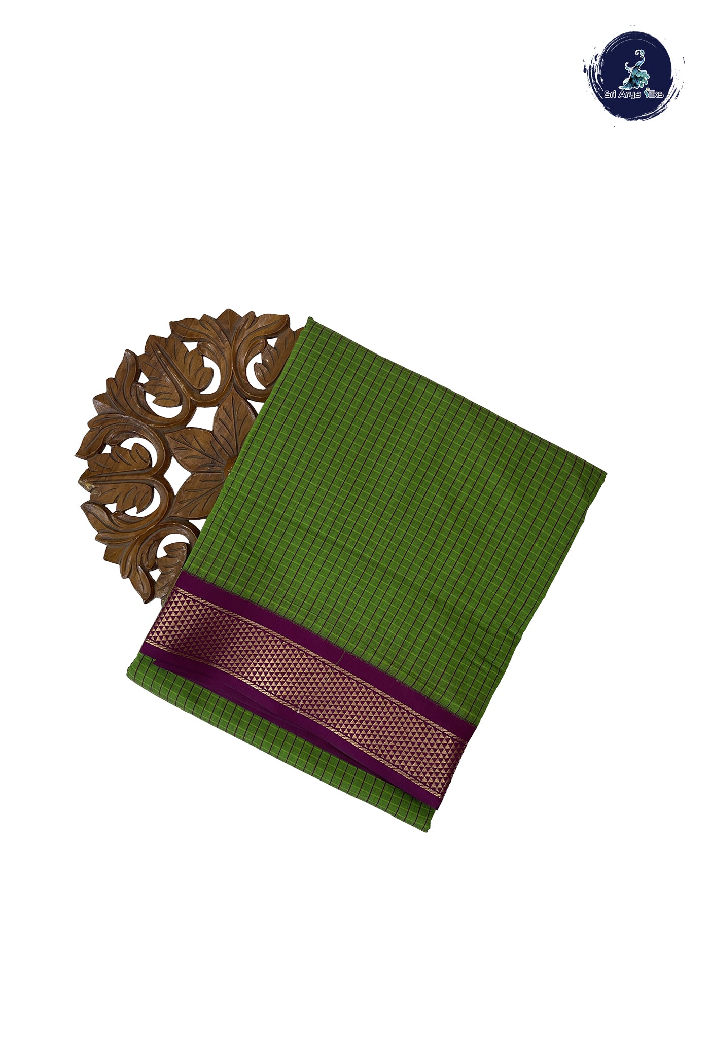Light Green Madisar Semi Silk Cotton Saree With Checked Pattern