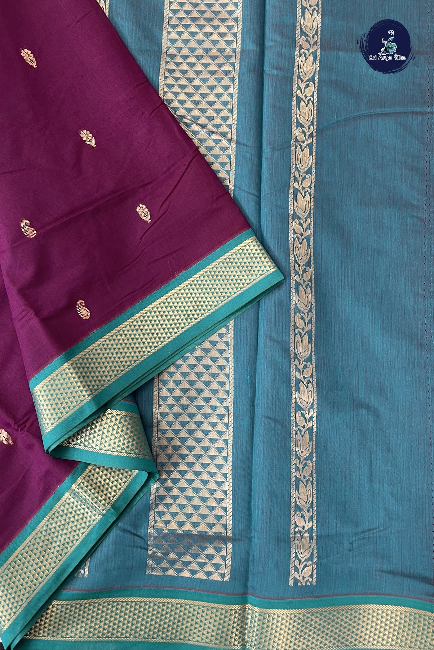 Burgundy Madisar Semi Silk Cotton Saree With Zari Buttas Pattern