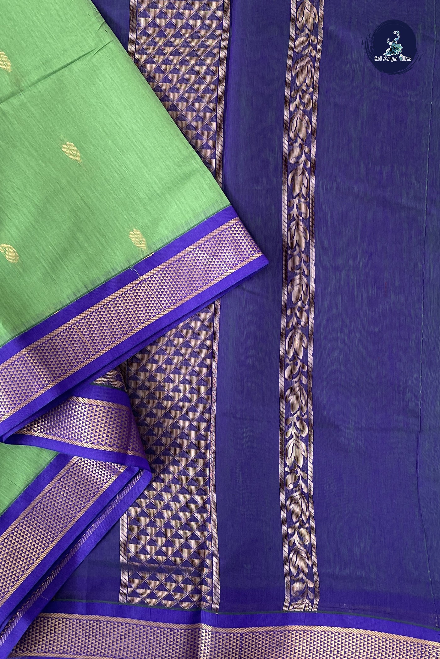 Light Green Madisar Semi Silk Cotton Saree With Zari Buttas Pattern
