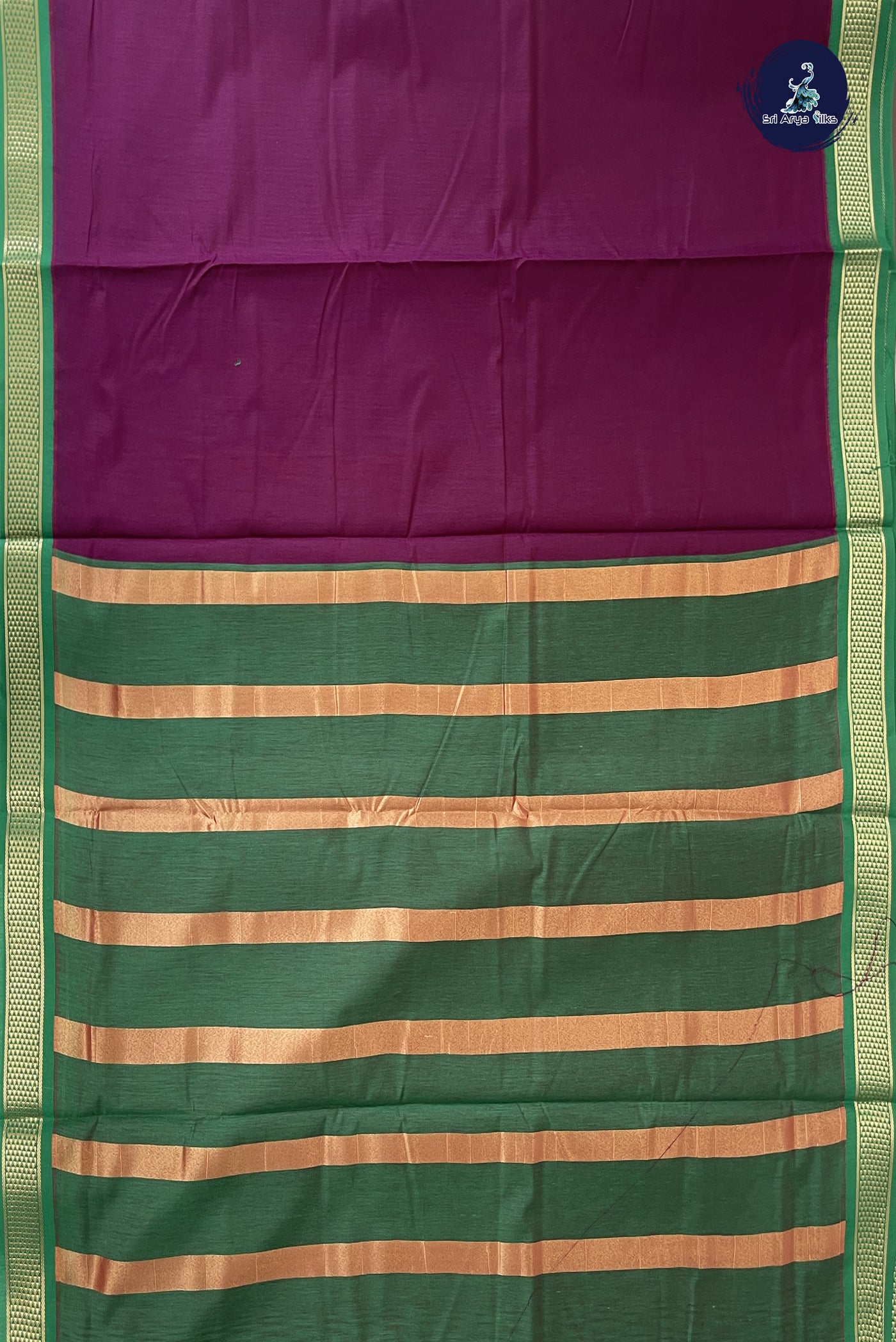 Pinkish Maroon Madisar Semi Silk Cotton Saree With Plain Pattern
