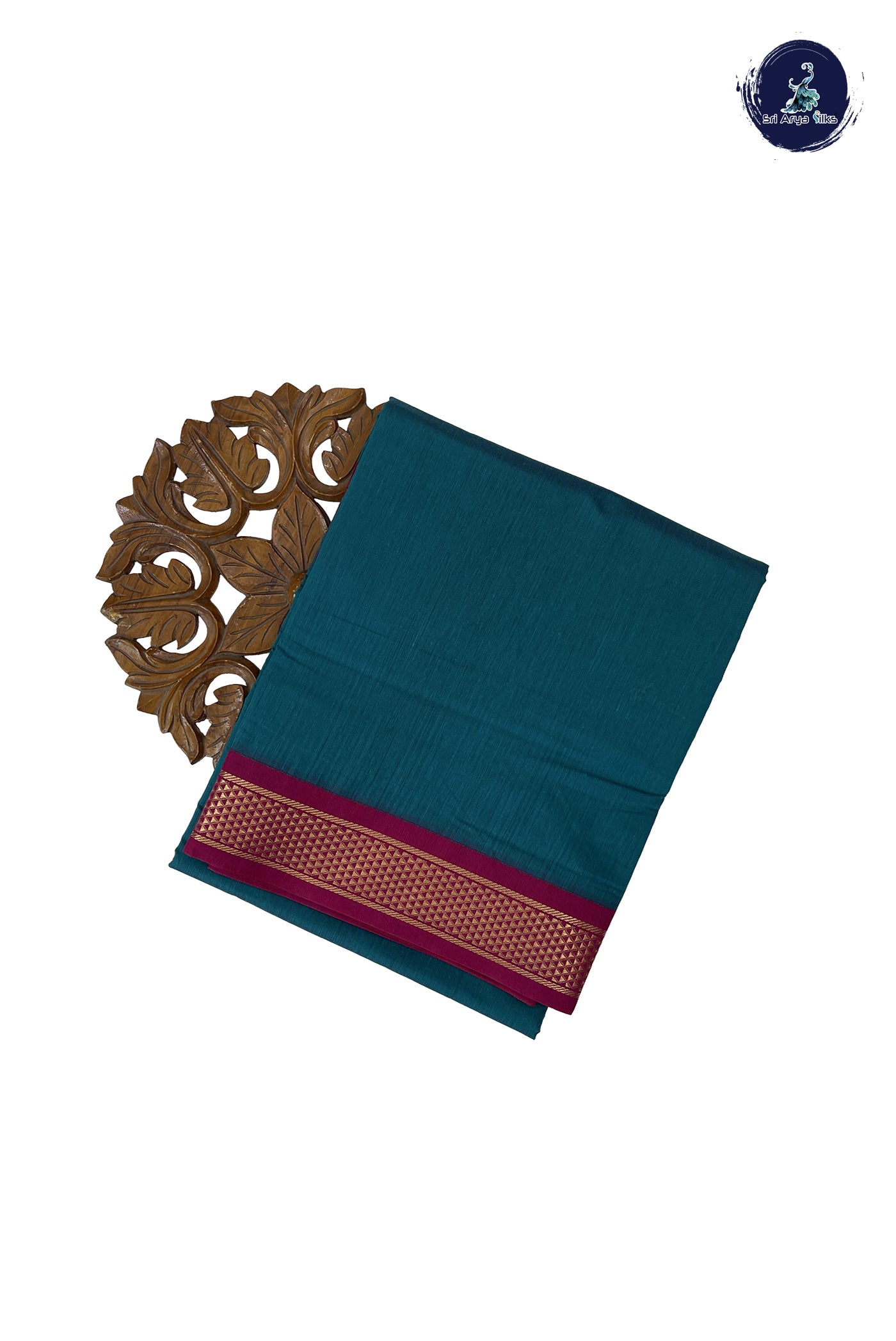 Sapphire Green Madisar Semi Silk Cotton Saree With Plain Pattern