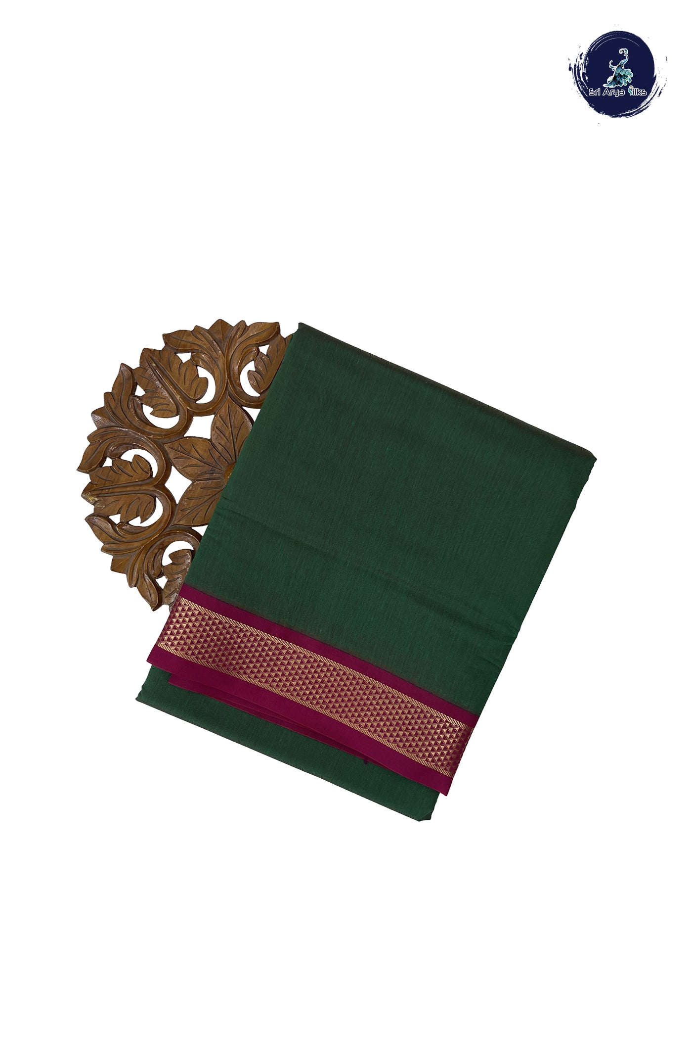 Green Madisar Semi Silk Cotton Saree With Plain Pattern