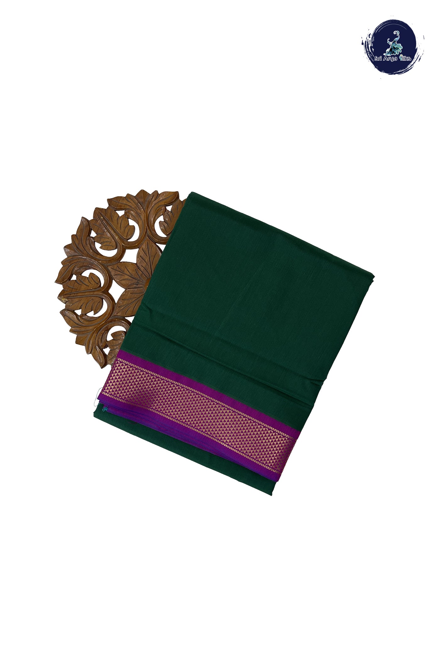 Bottle Green Madisar Semi Silk Cotton Saree With Plain Pattern
