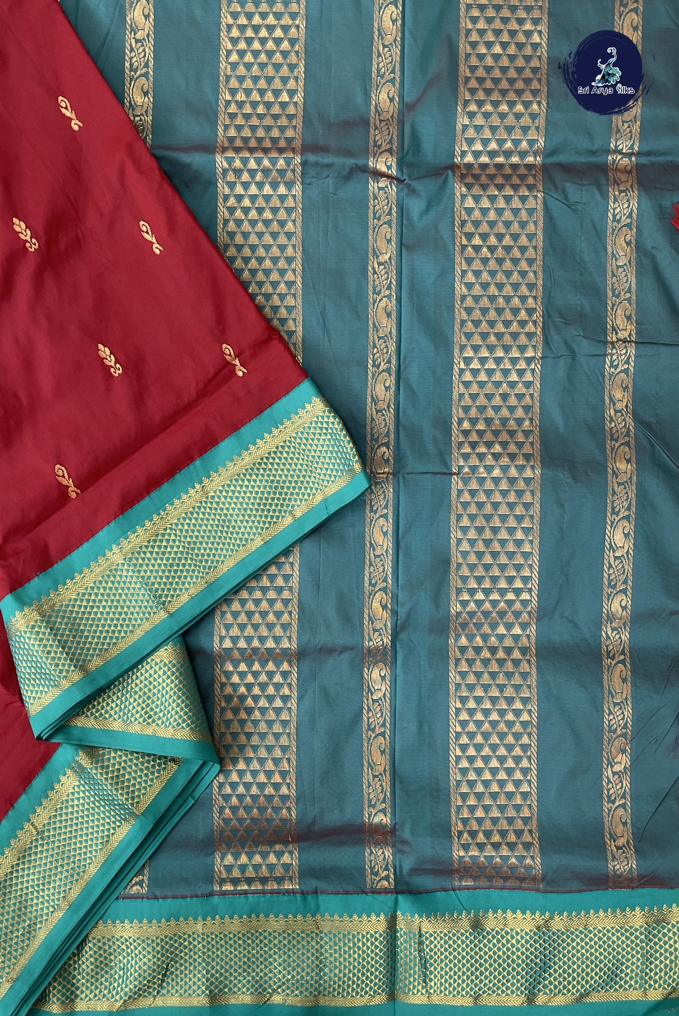 Maroon Madisar Semi Silk Saree With Zari Buttas Pattern