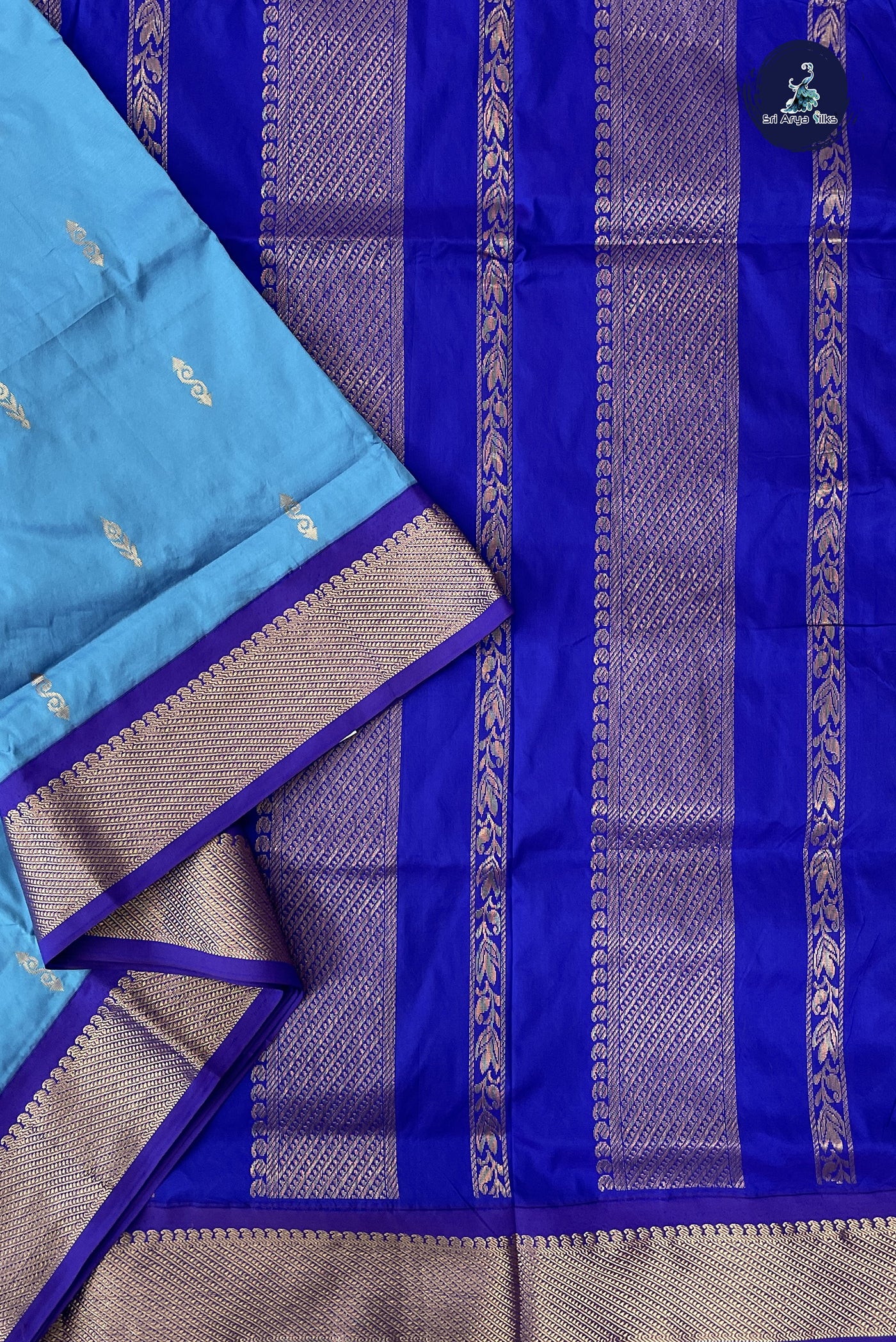 Light Blue Madisar Semi Silk Saree With Zari Buttas Pattern