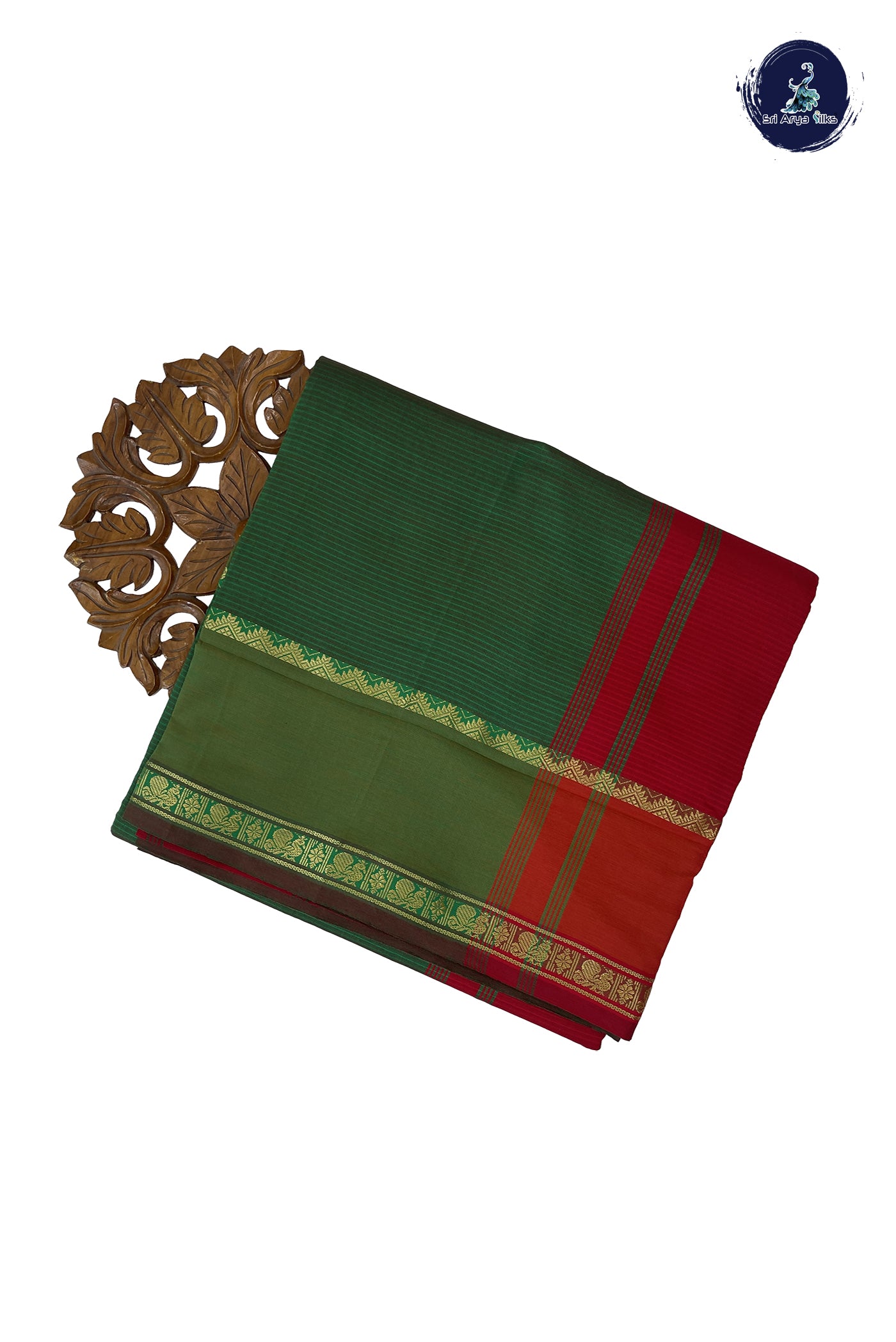 Green Madisar Semi Silk Cotton Saree With Doria Lines Pattern