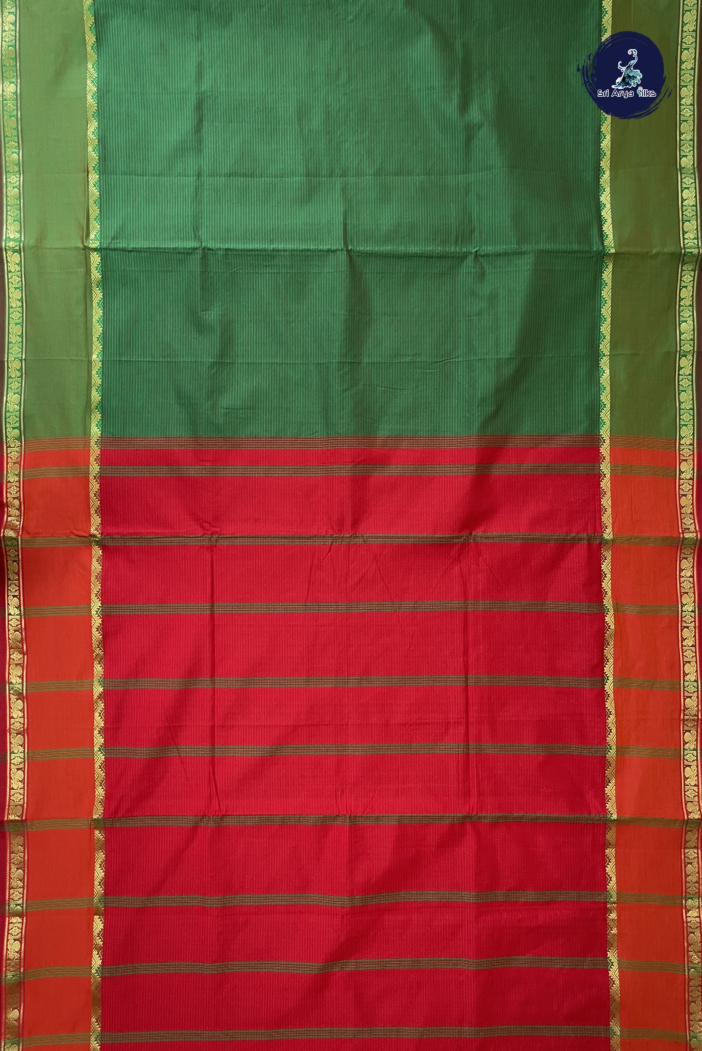 Green Madisar Semi Silk Cotton Saree With Doria Lines Pattern