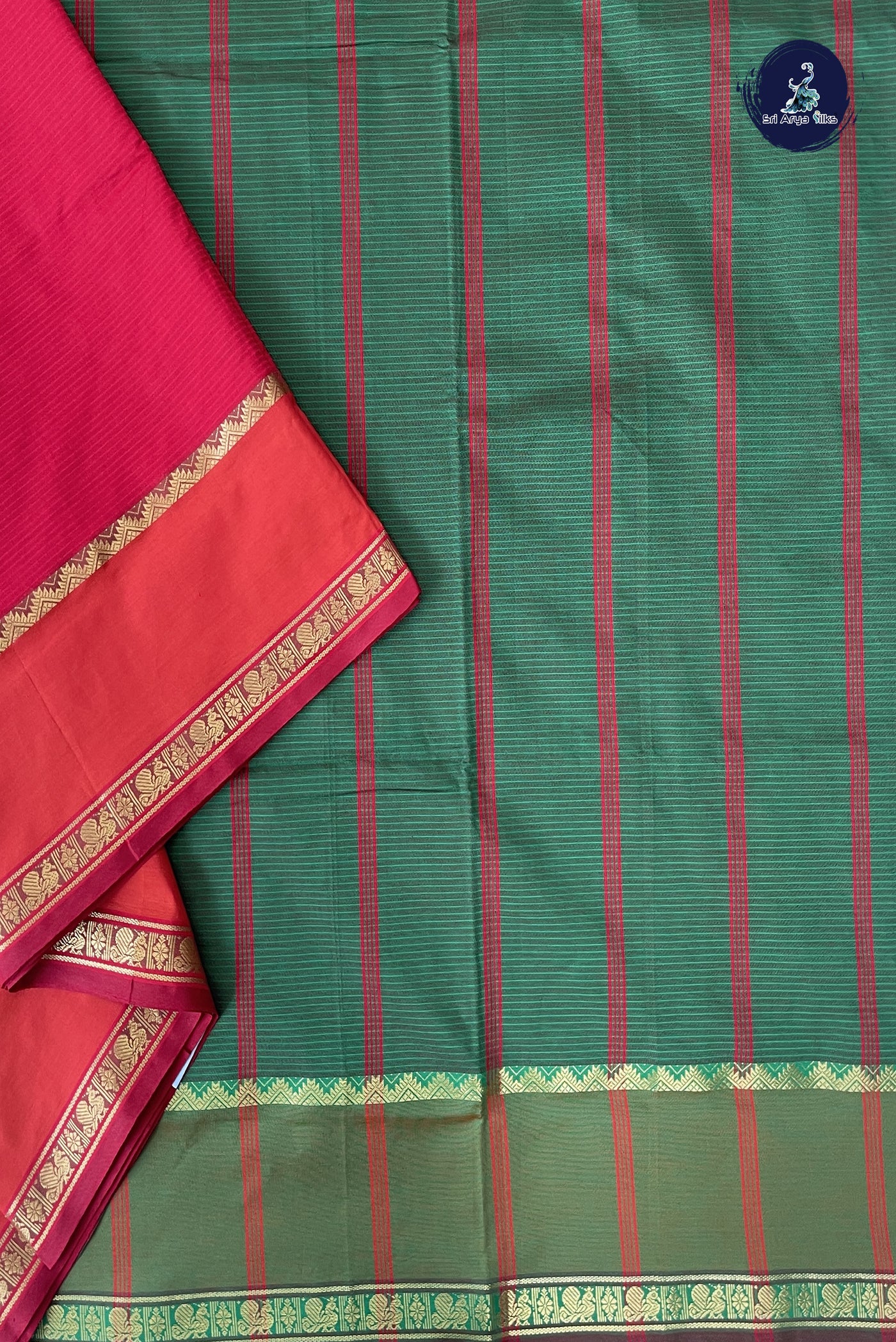 Red Madisar Semi Silk Cotton Saree With Doria Lines Pattern
