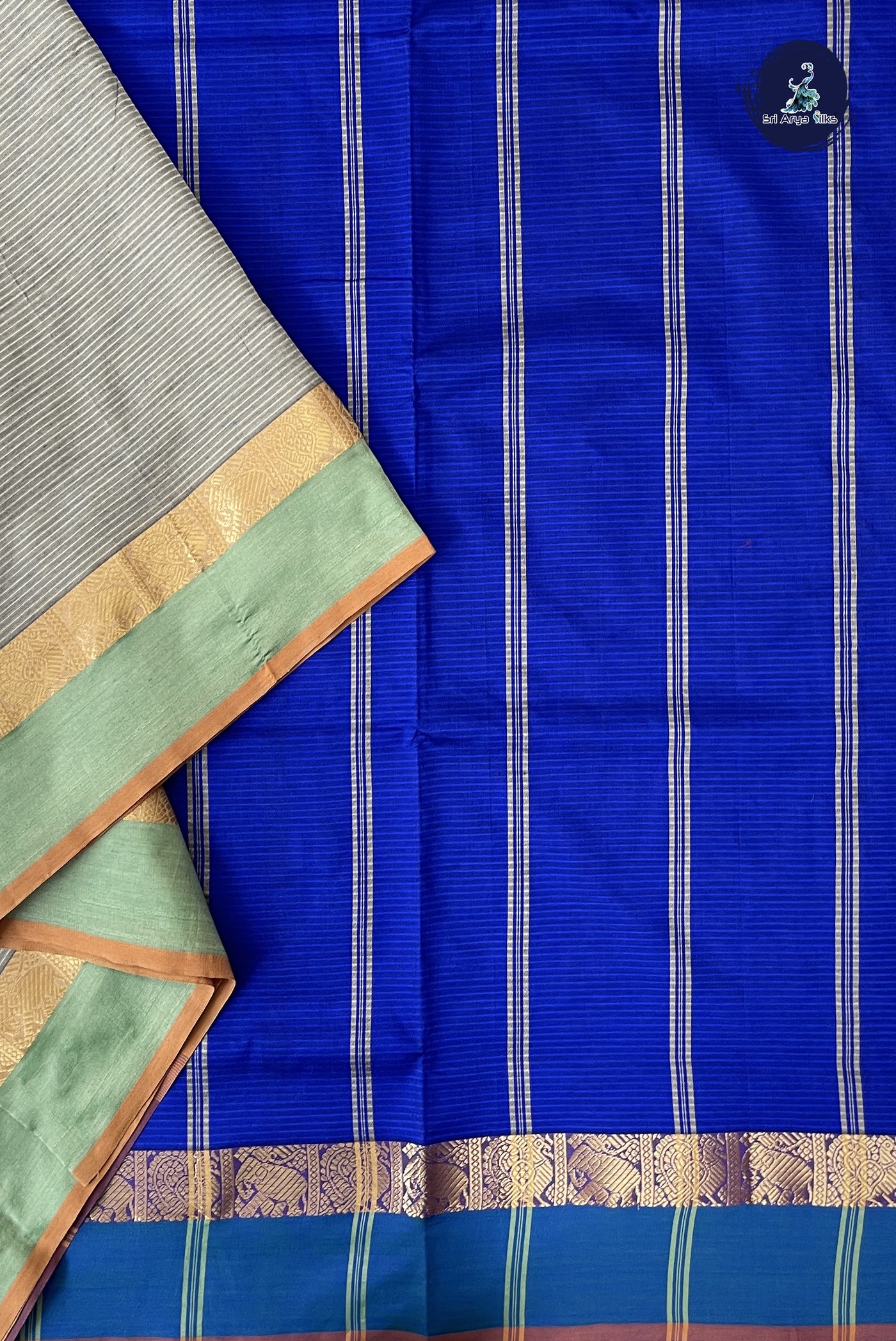 Grey Madisar Semi Silk Cotton Saree With Doria Lines Pattern