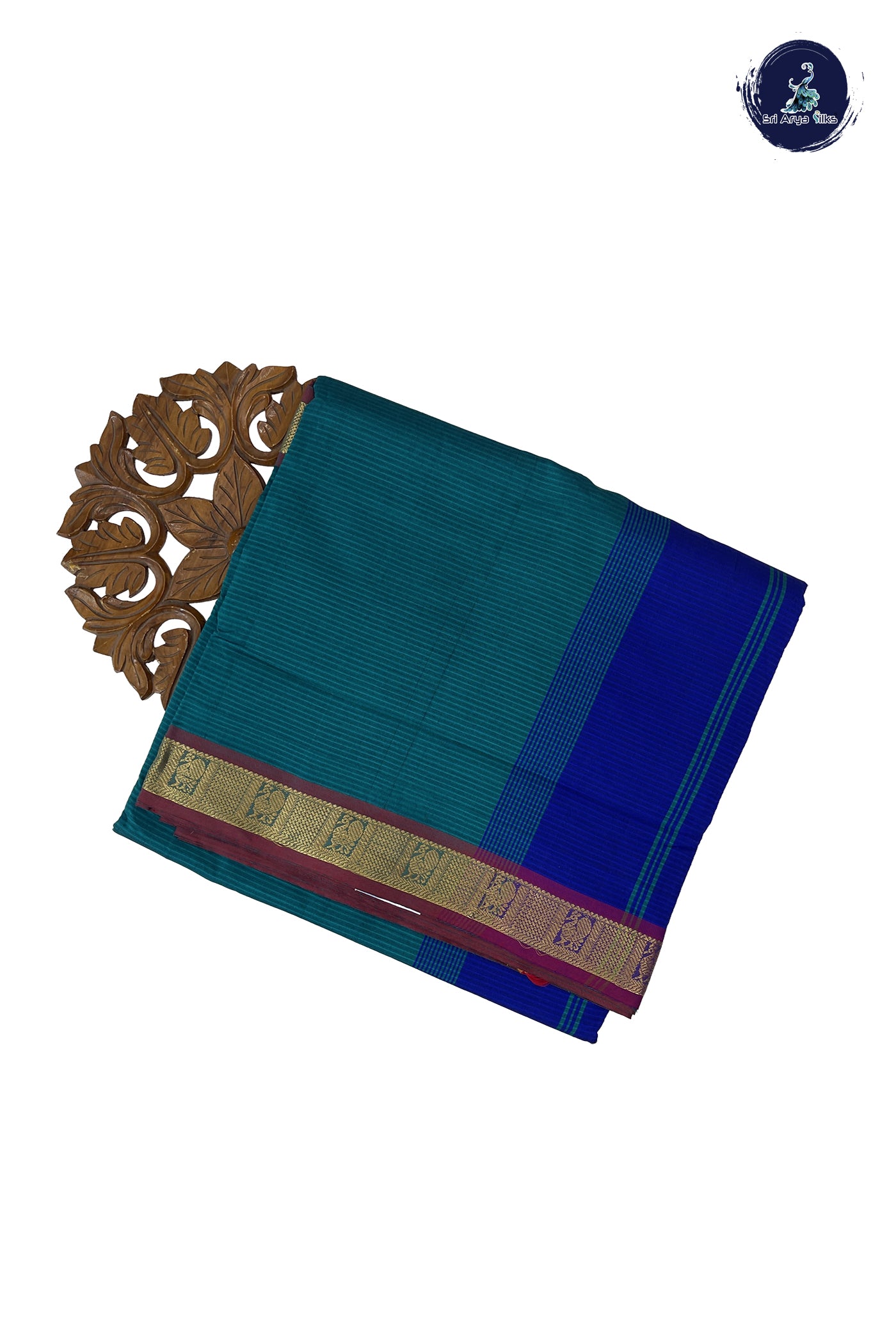 Dark Green Madisar Semi Silk Cotton Saree With Doria Lines Pattern