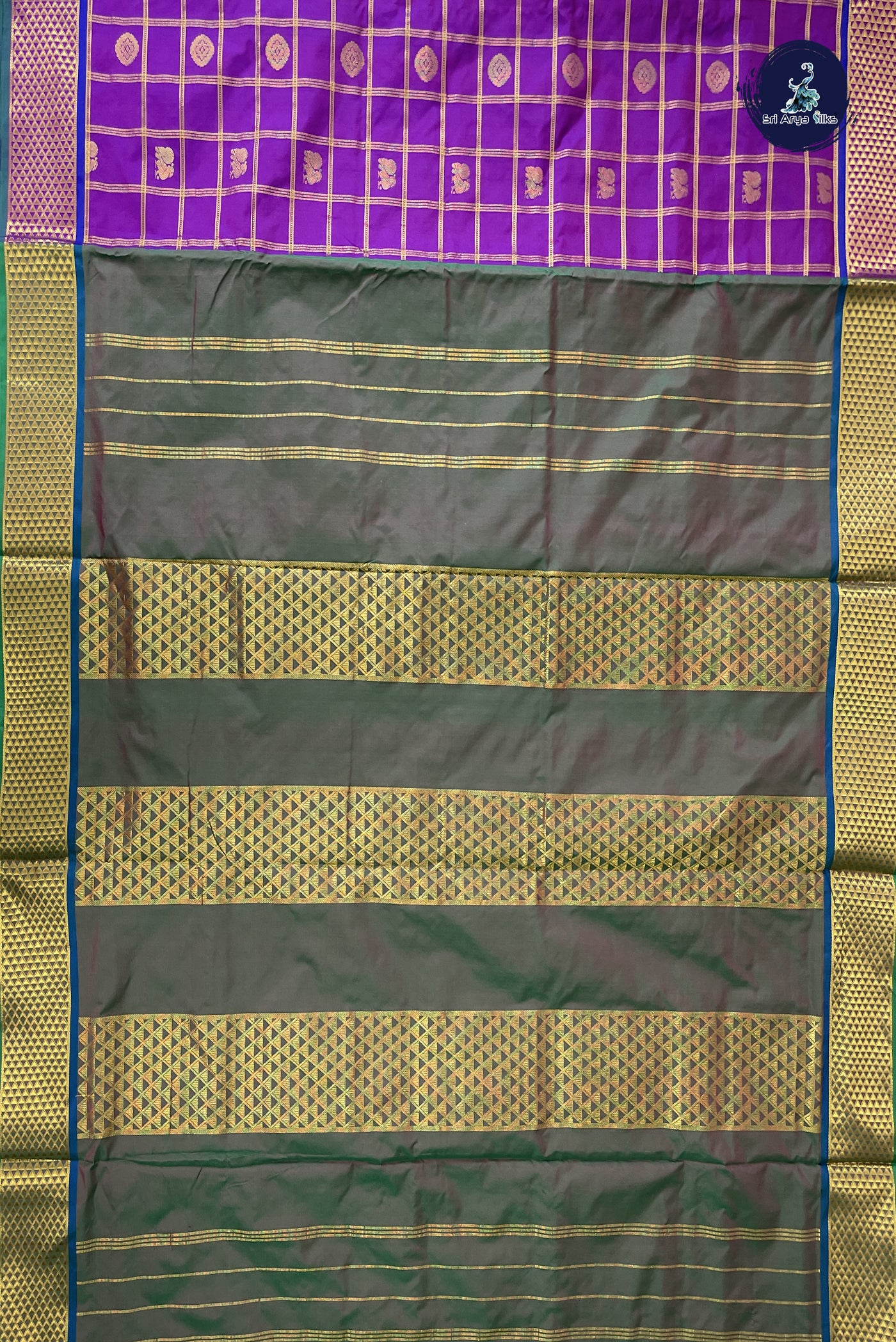 Dual Tone Purple 10 Yards Semi Silk With Zari Checked Pattern