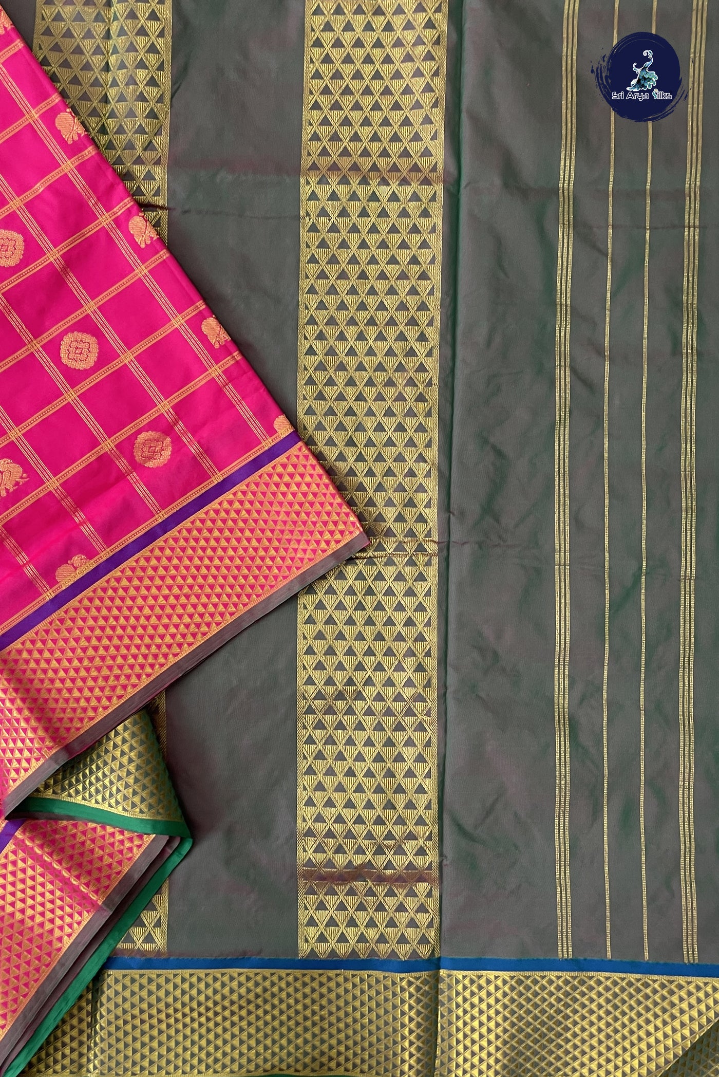 Pink 10 Yards Semi Silk With Zari Checked Pattern