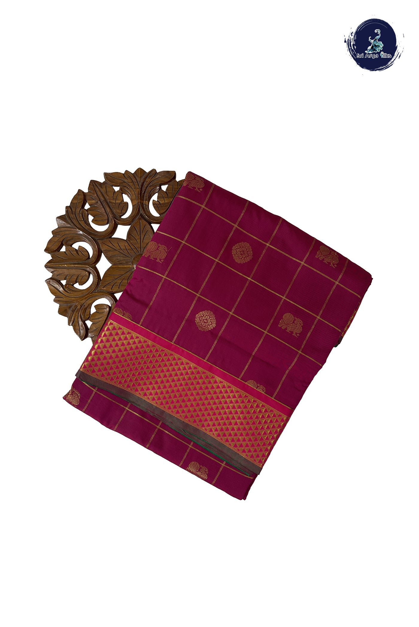 Pinkish Maroon 10 Yards Semi Silk With Zari Checked Pattern