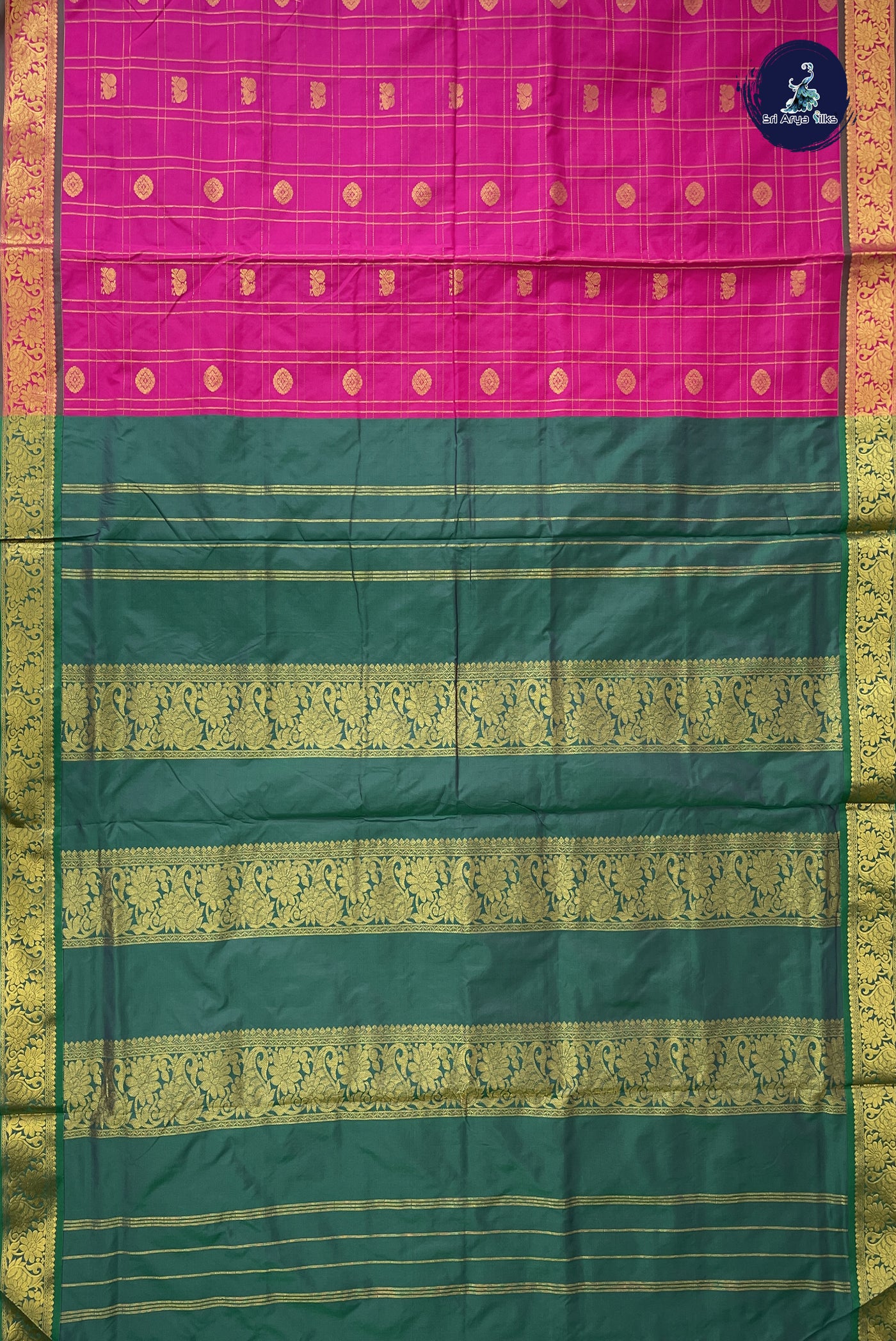 Dark Pink 10 Yards Semi Silk With Zari Checked Pattern