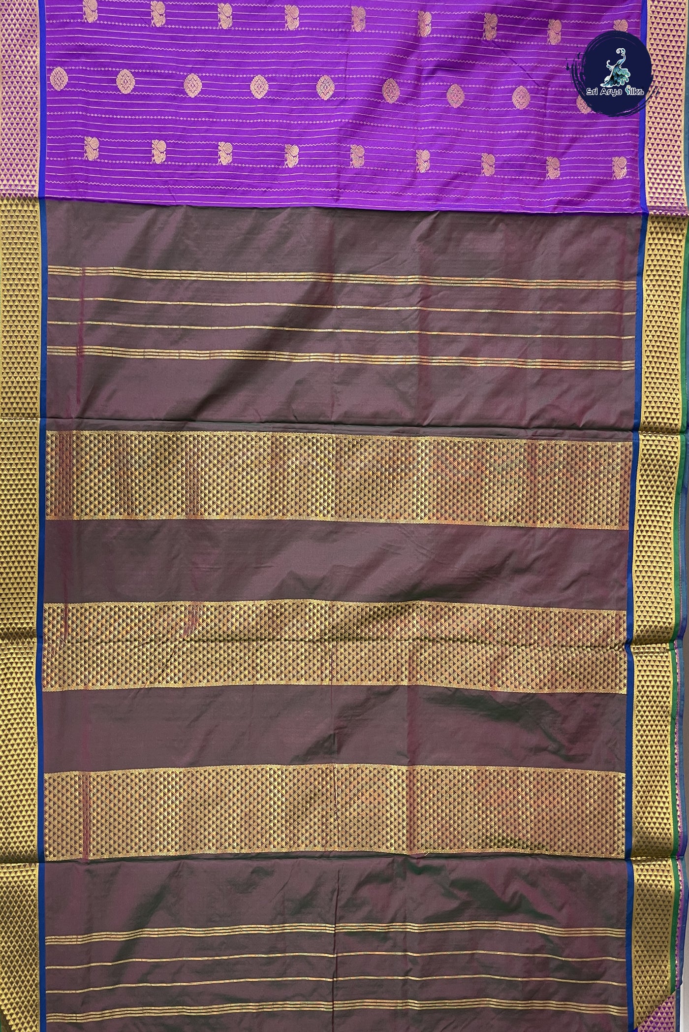 Dual Tone Purple 10 Yards Semi Silk With Stripes Pattern