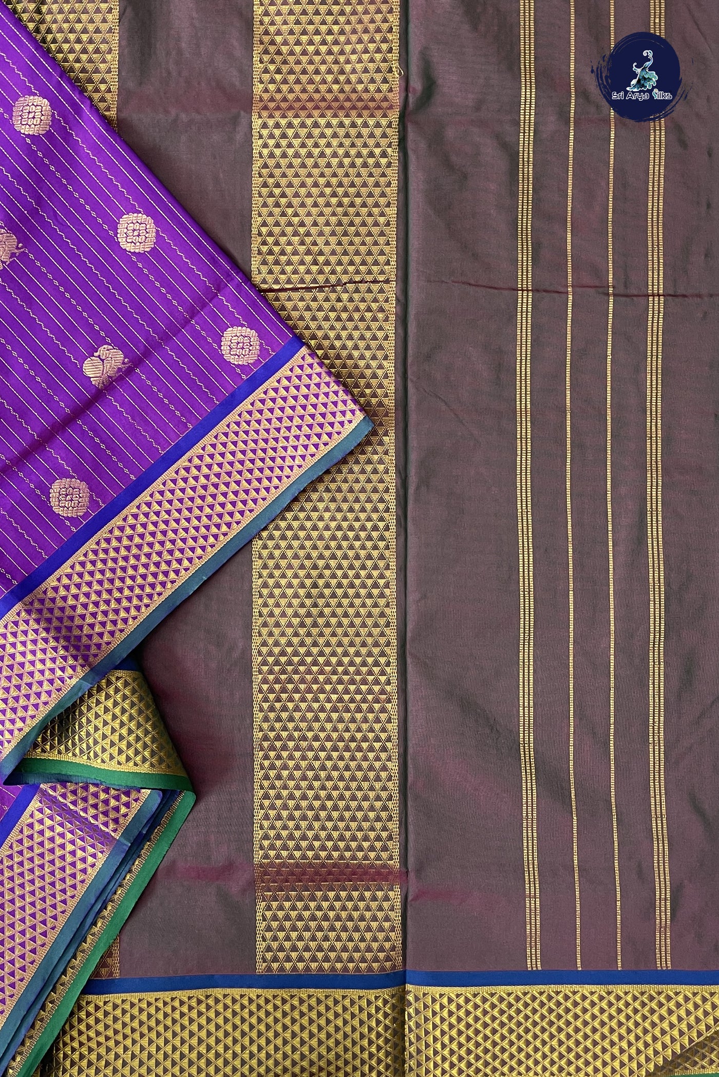Dual Tone Purple 10 Yards Semi Silk With Stripes Pattern