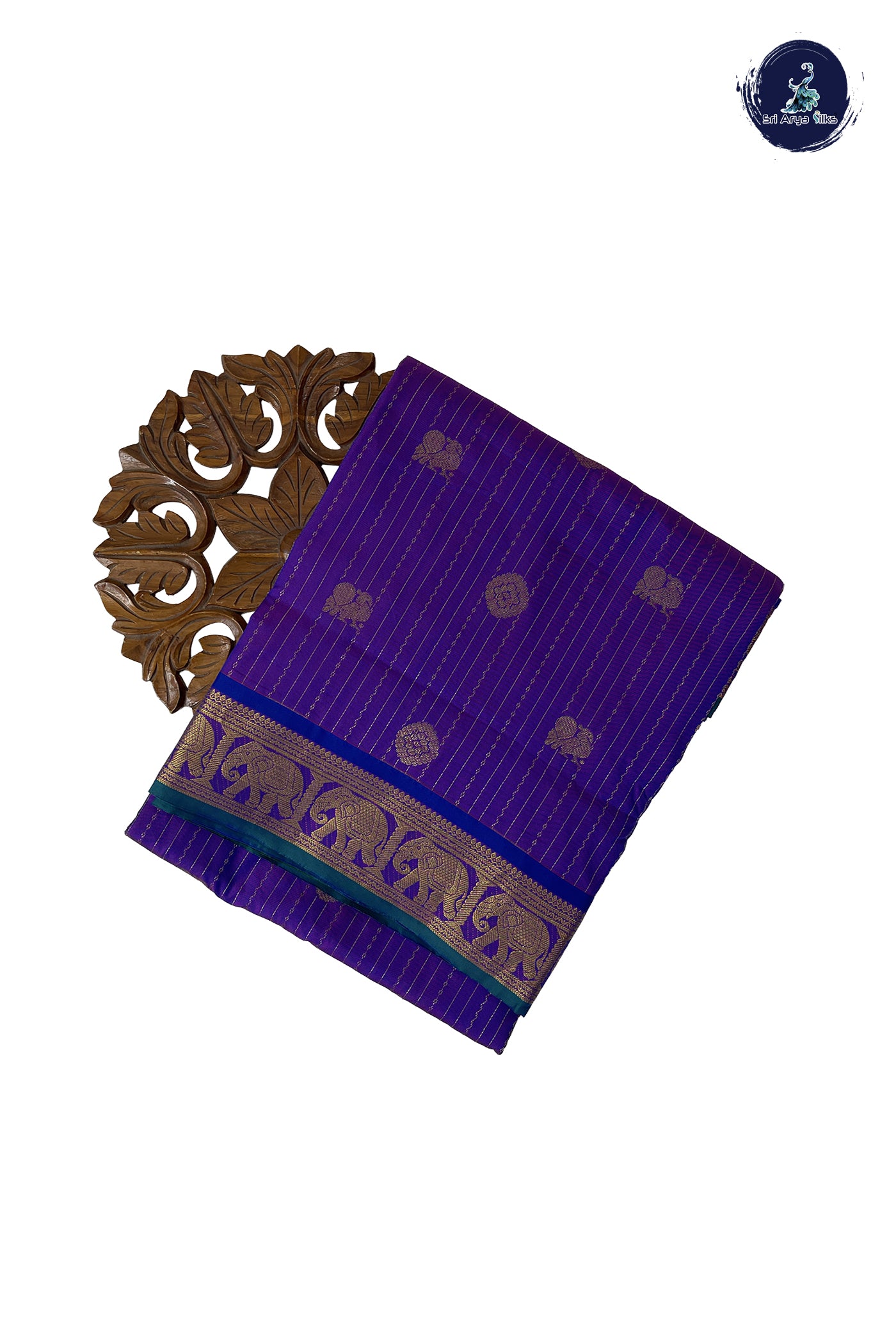 Violet 10 Yards Semi Silk With Stripes Pattern