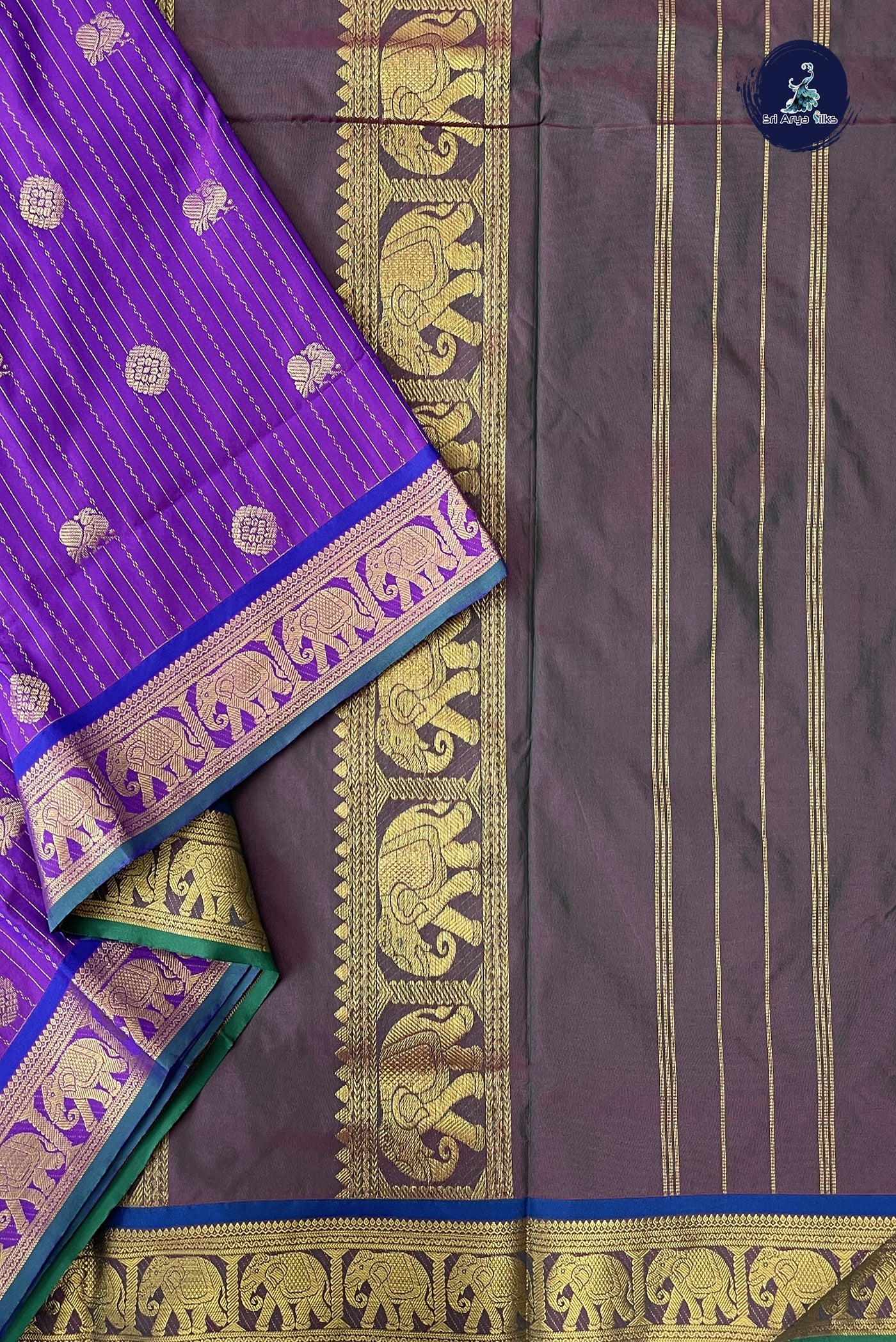 Dual Tone Purple 10 Yards Semi Silk With Stripes Pattern