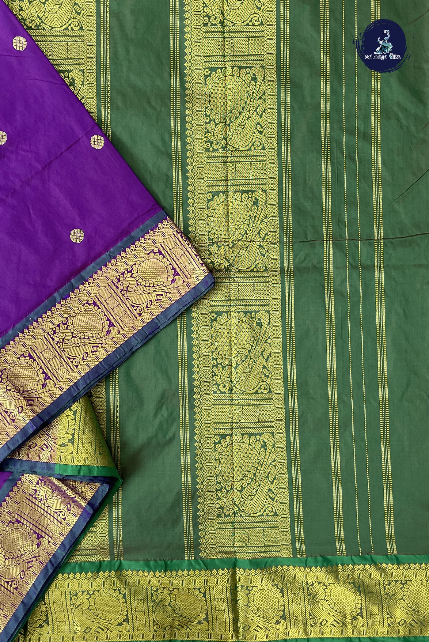 Purple 10 Yards Semi Silk With Zari Buttas Pattern
