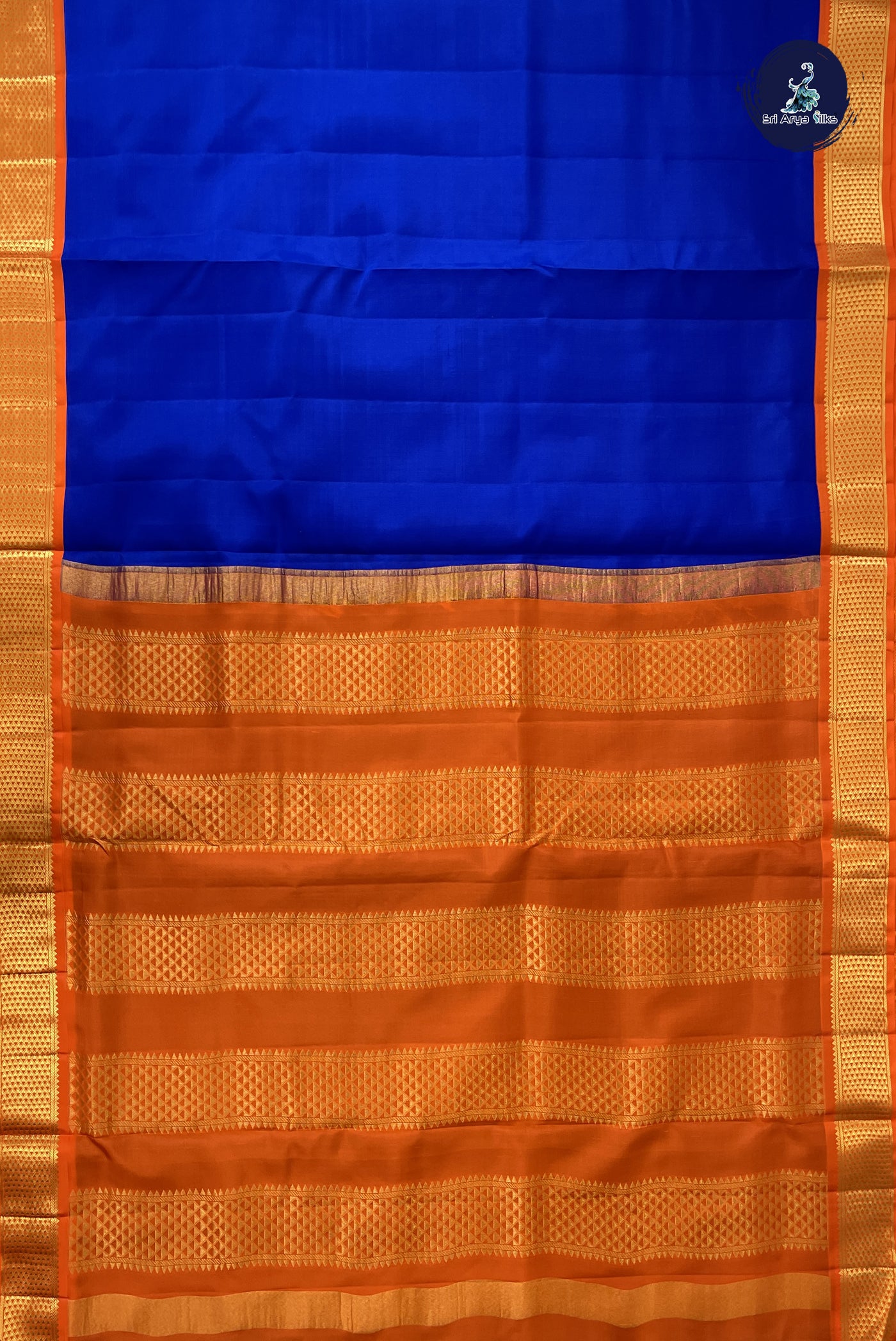 MS Blue Madisar 10 Yards Silk Saree With Plain Pattern