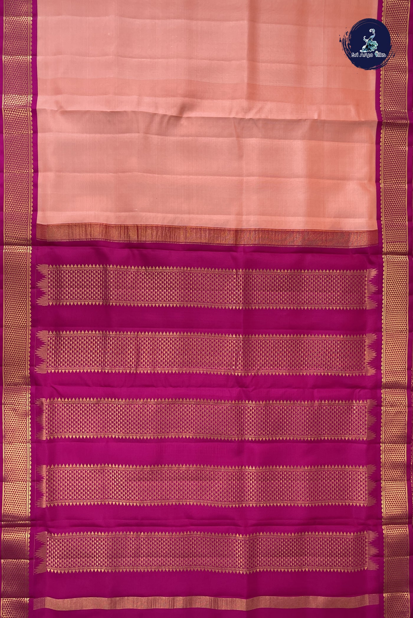 Peach Madisar 10 Yards Silk Saree With Plain Pattern