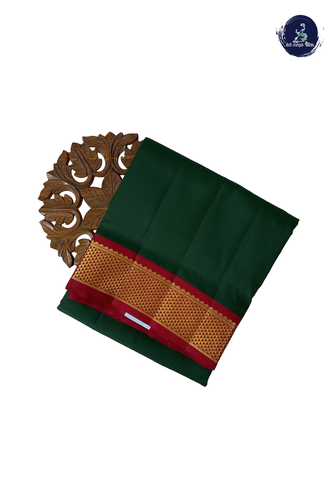 Bottle Green Madisar 10 Yards Silk Saree With Plain Pattern