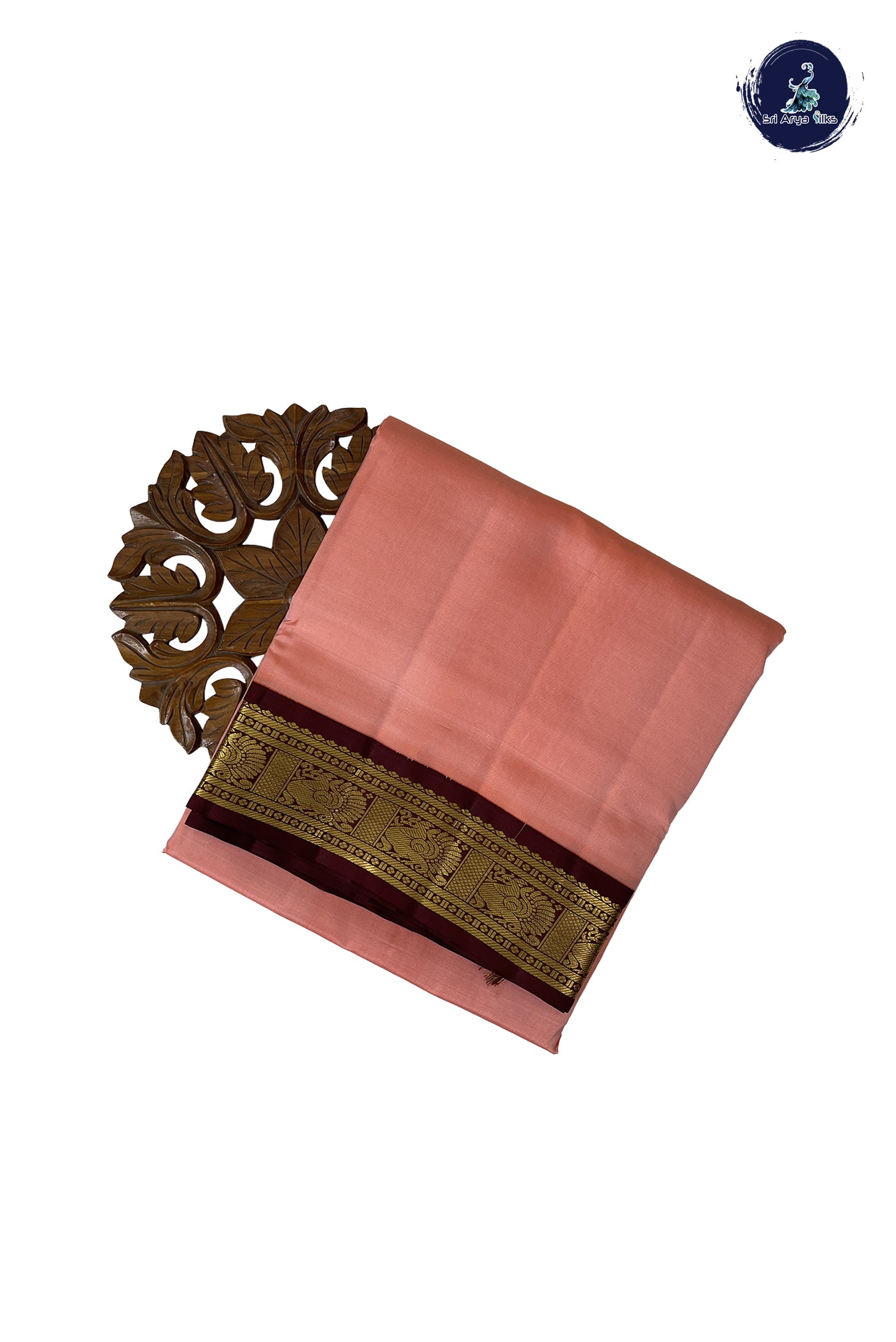 Peach Madisar 10 Yards Silk Saree With Plain Pattern
