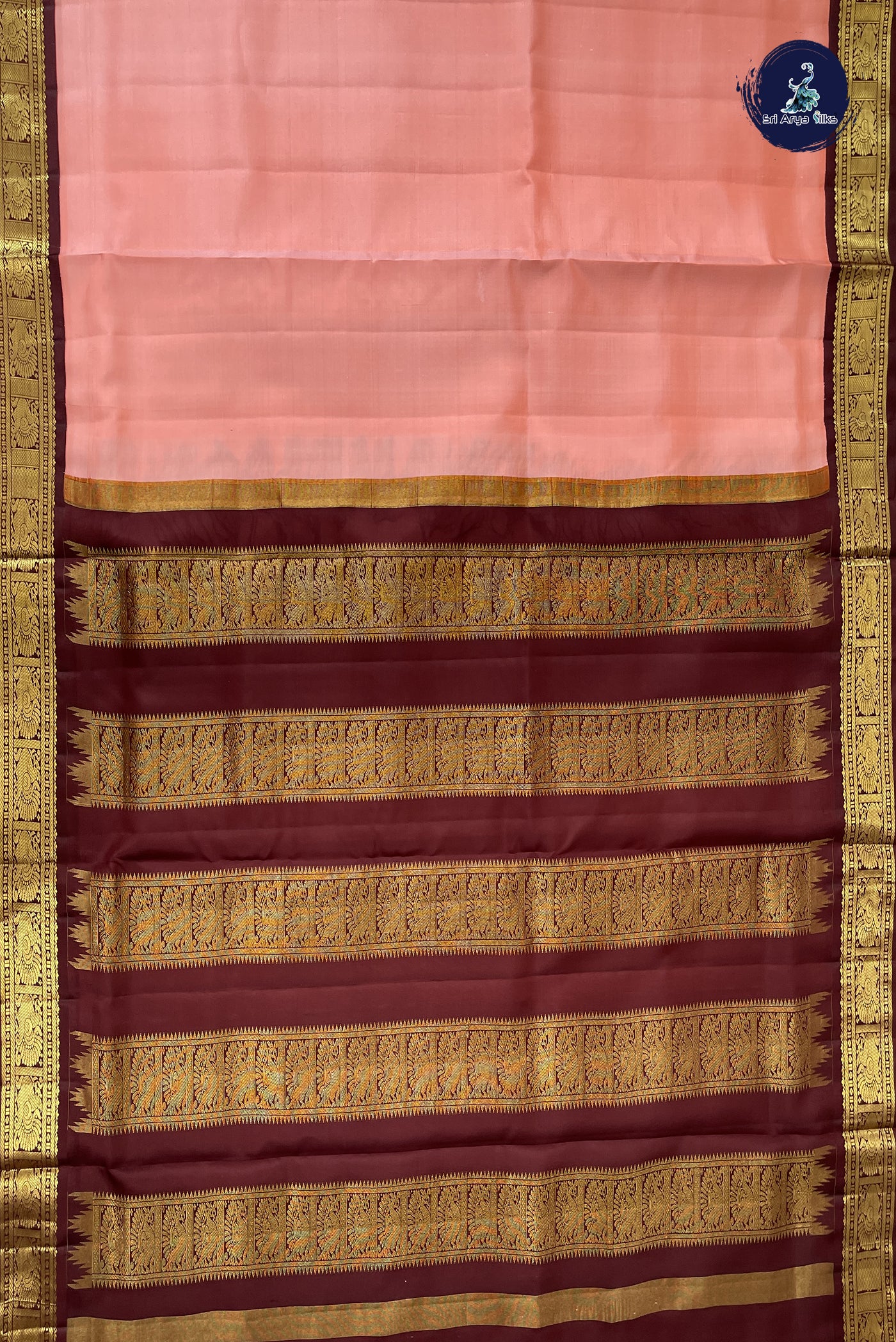 Peach Madisar 10 Yards Silk Saree With Plain Pattern
