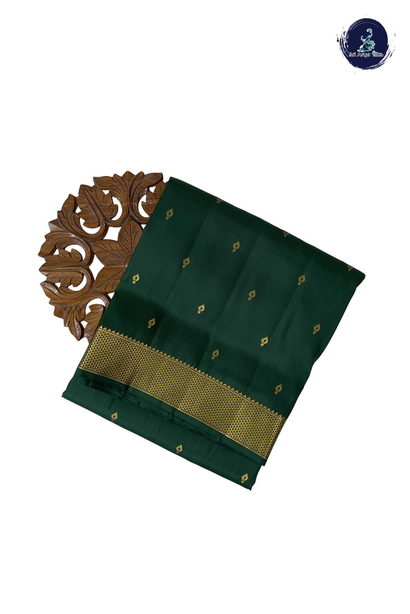 Bottle Green Madisar 10 Yards Silk Saree With Zari Buttas Pattern