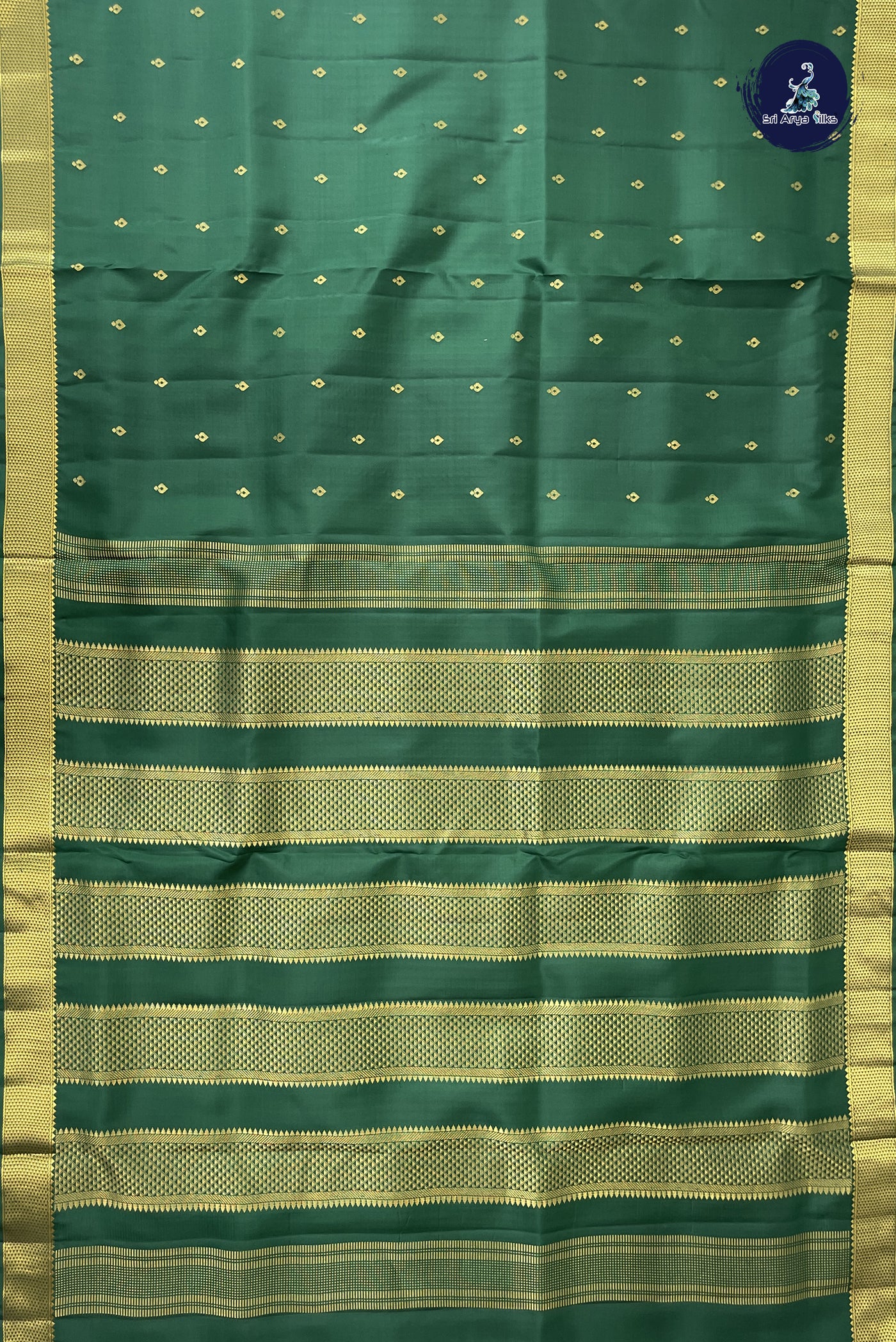 Bottle Green Madisar 10 Yards Silk Saree With Zari Buttas Pattern
